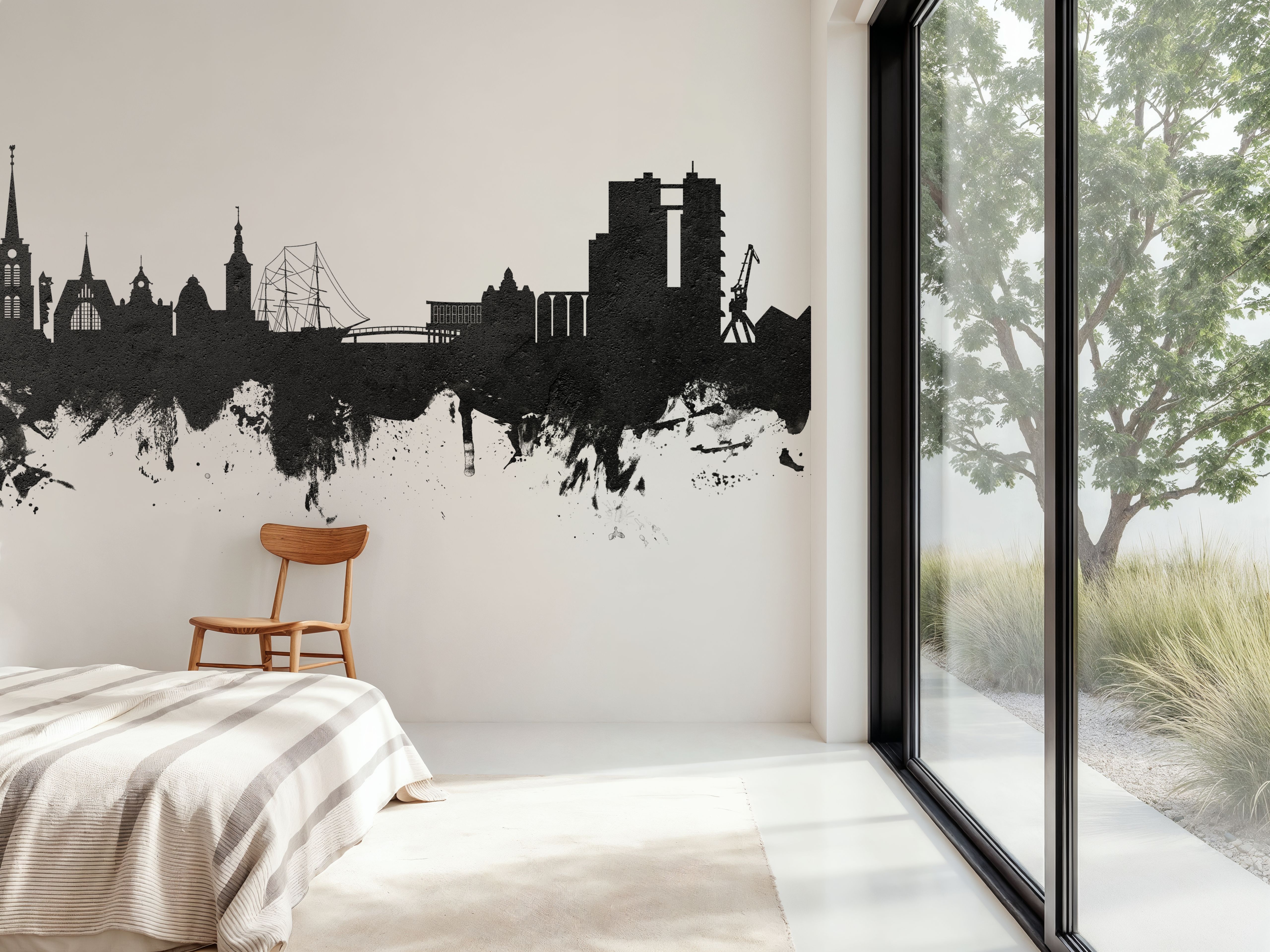 Halmstad Sweden Skyline Black & White