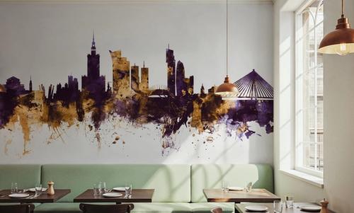 Warsaw Poland Skyline Purple & Gold