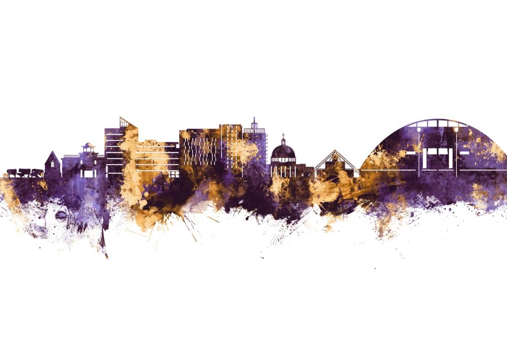 Milton Keynes England Skyline Purple & Gold