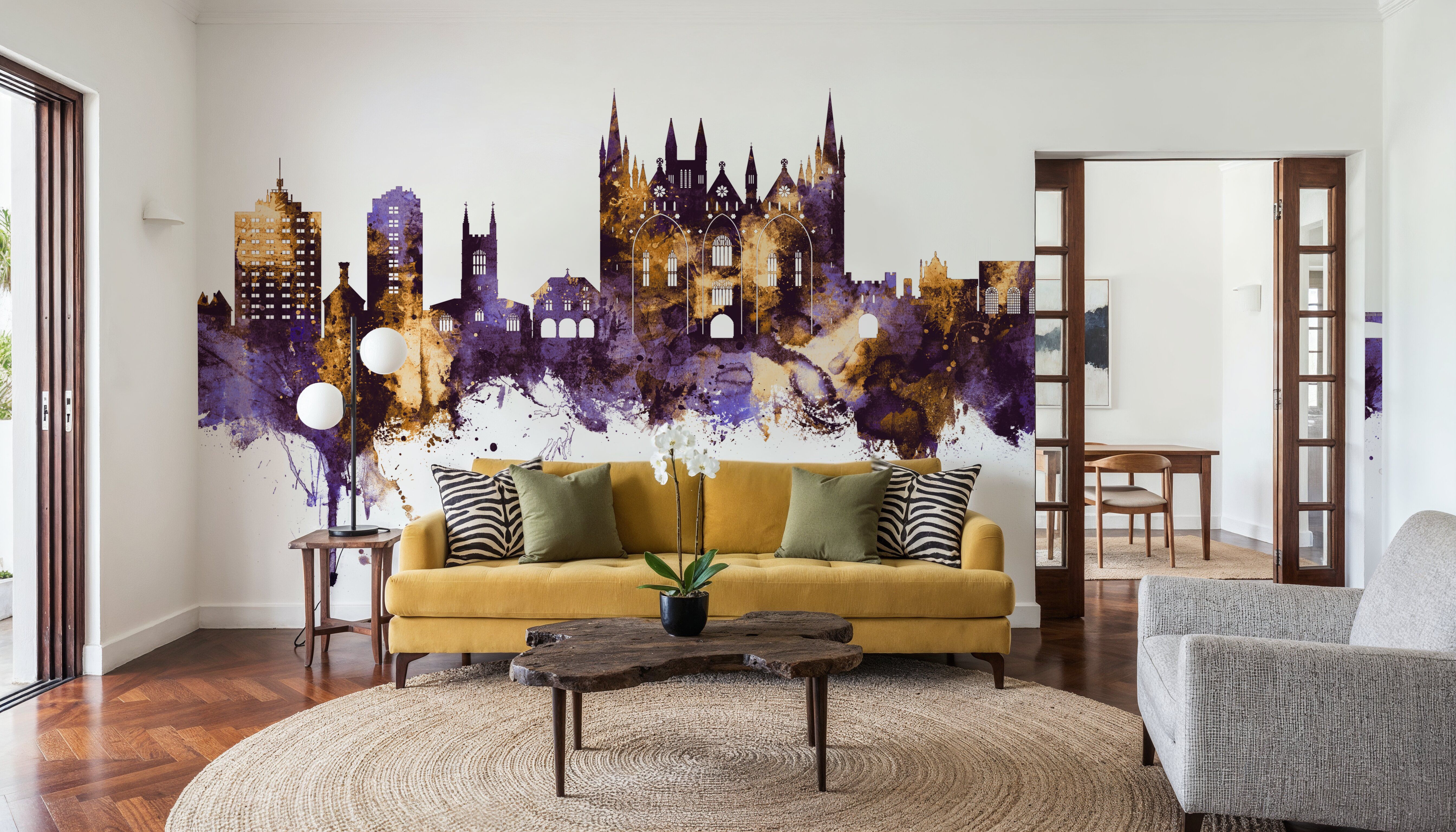 Peterborough England Skyline Purple & Gold
