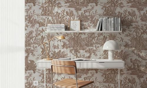 Patinated Linen Toile de Jouy, Terracotta
