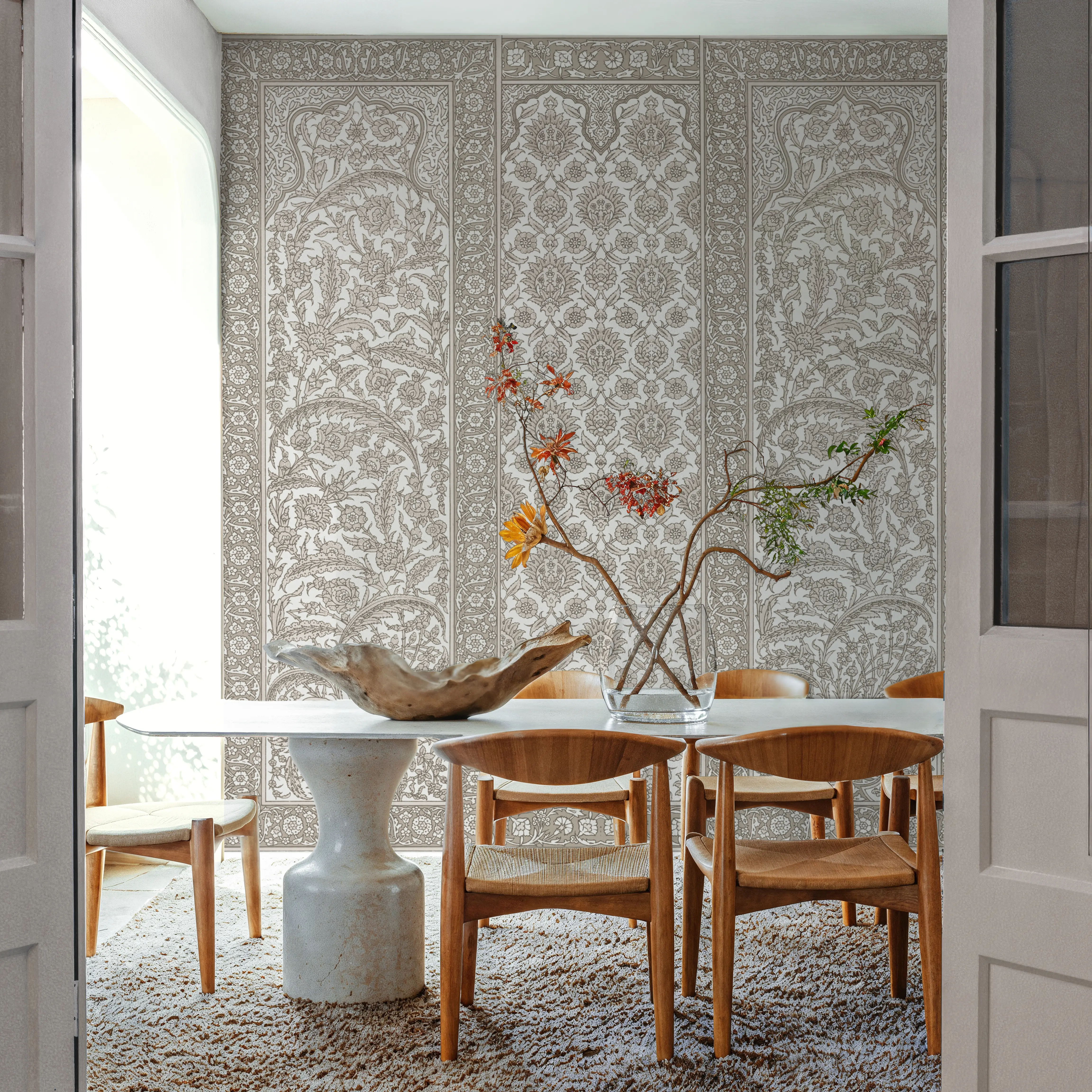 Papier Peint Panoramique - Riad Ornaments, Alpine Oat - Chintz Cachemire - Marron - Chambre - Wallism Belgique - Encollage au mur ou Autocollant