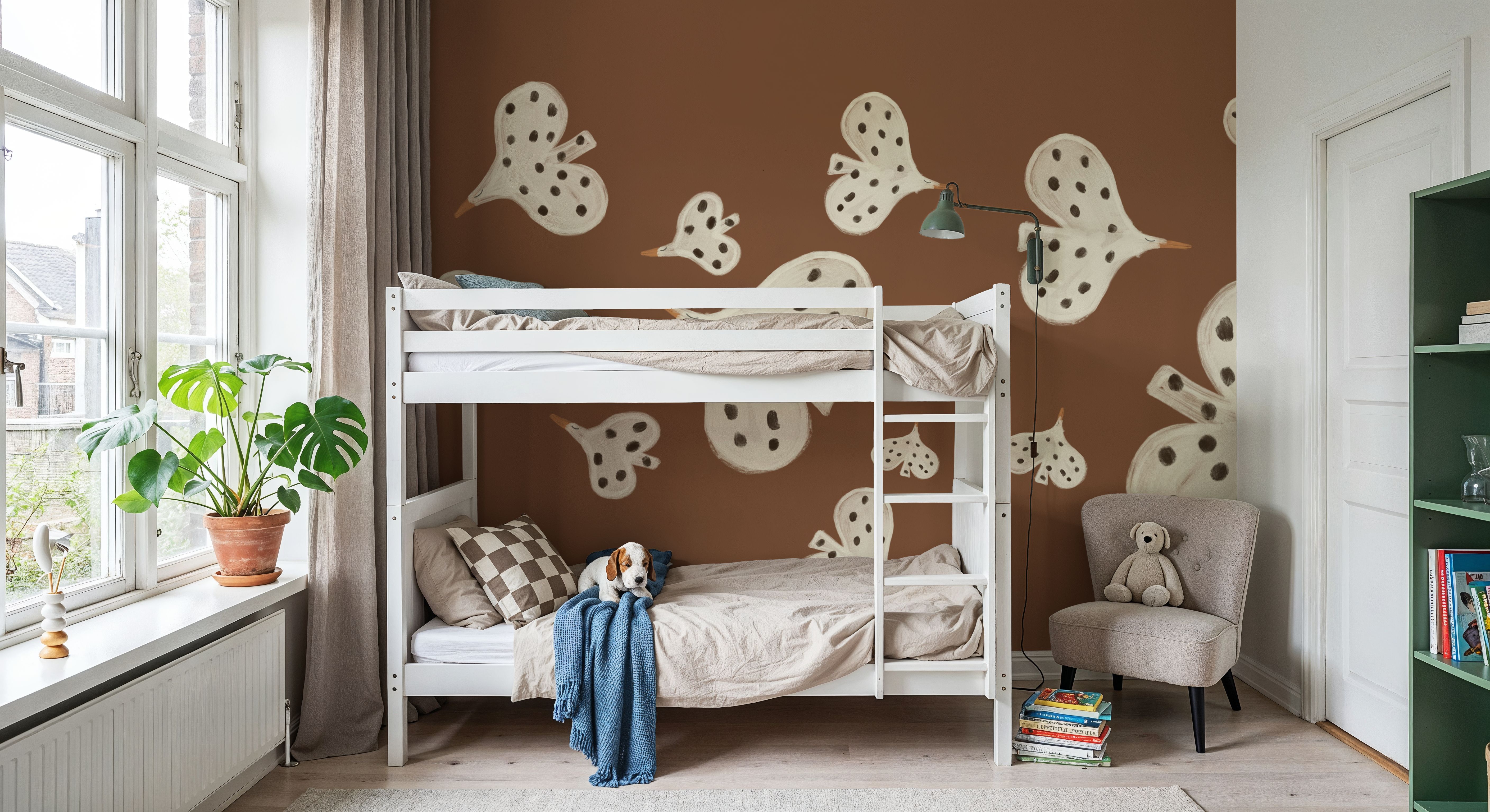 Birds Flying High, Mocha, Wallpaper