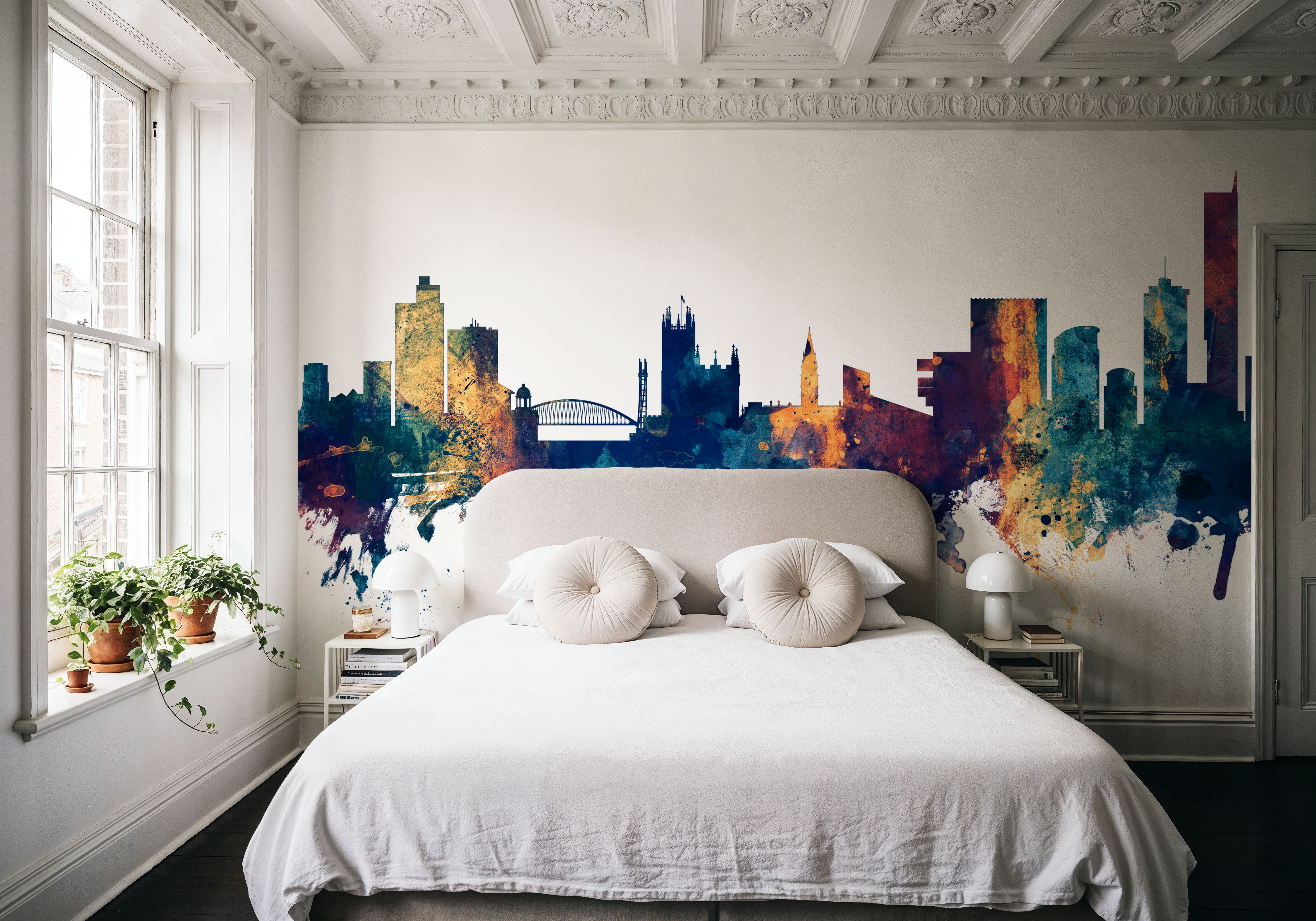 Manchester England Skyline Blue & Bronze