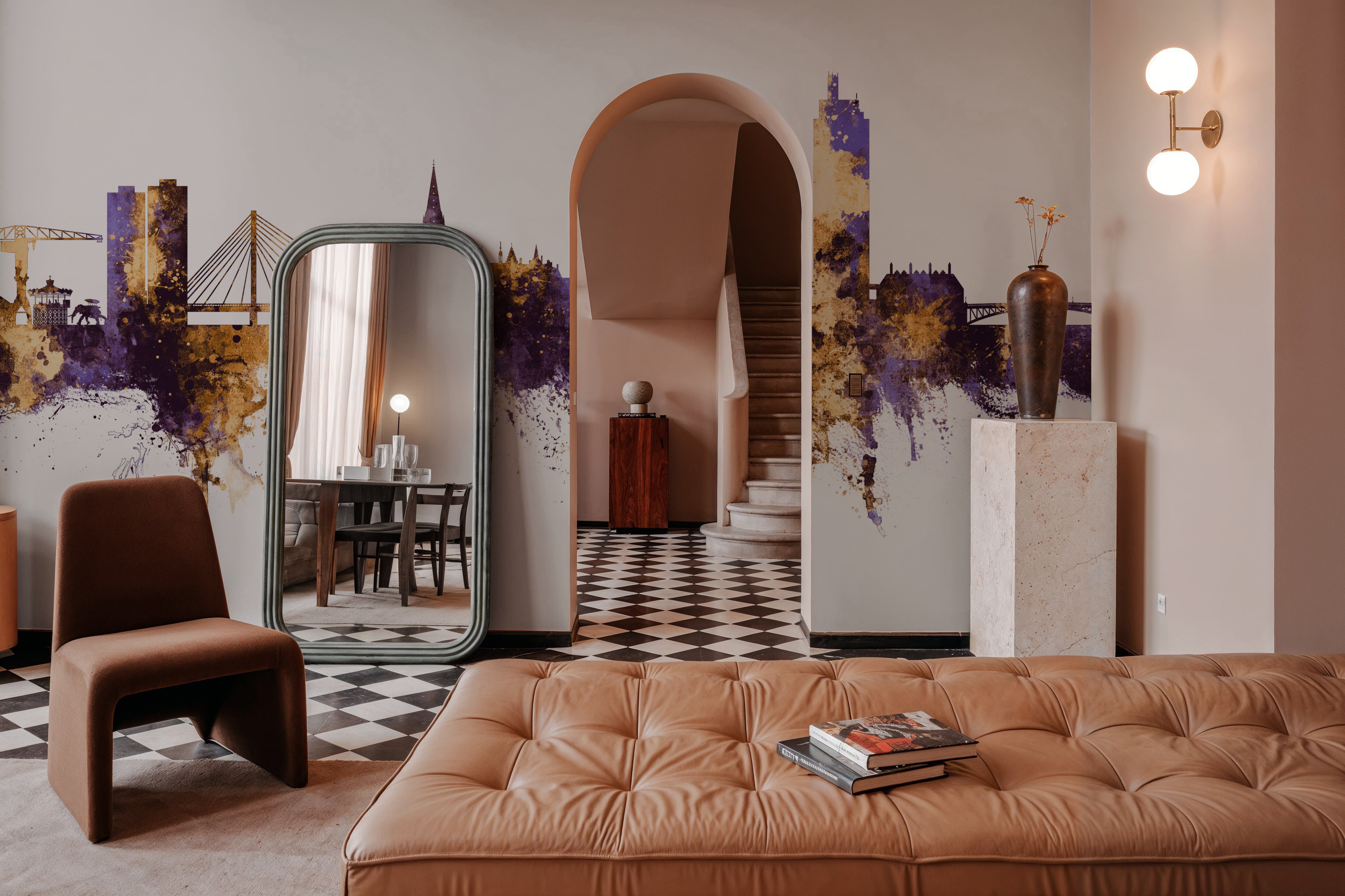 Nantes France Skyline Purple & Gold, Papier peint