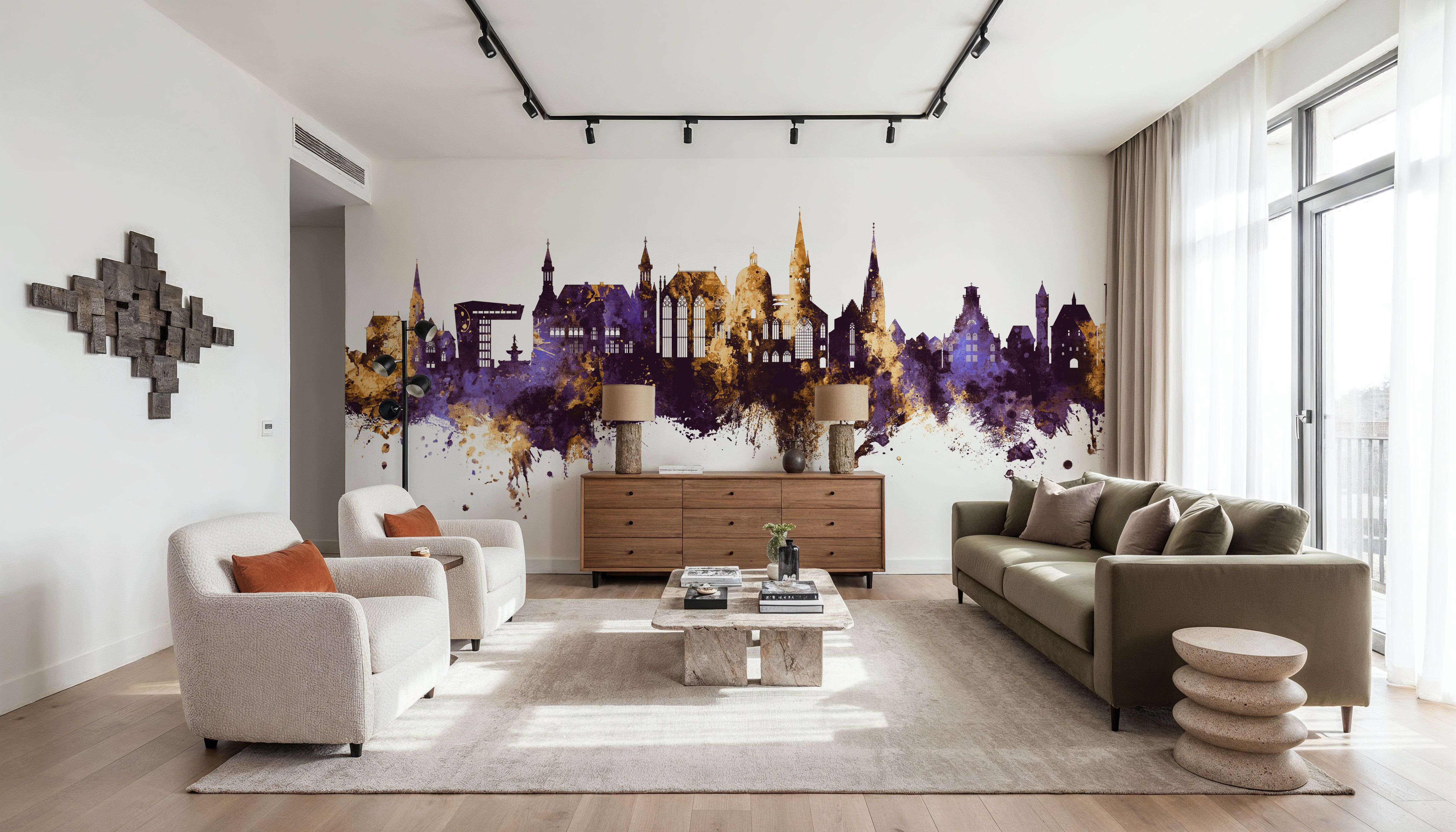 Aachen Germany Skyline Purple & Gold