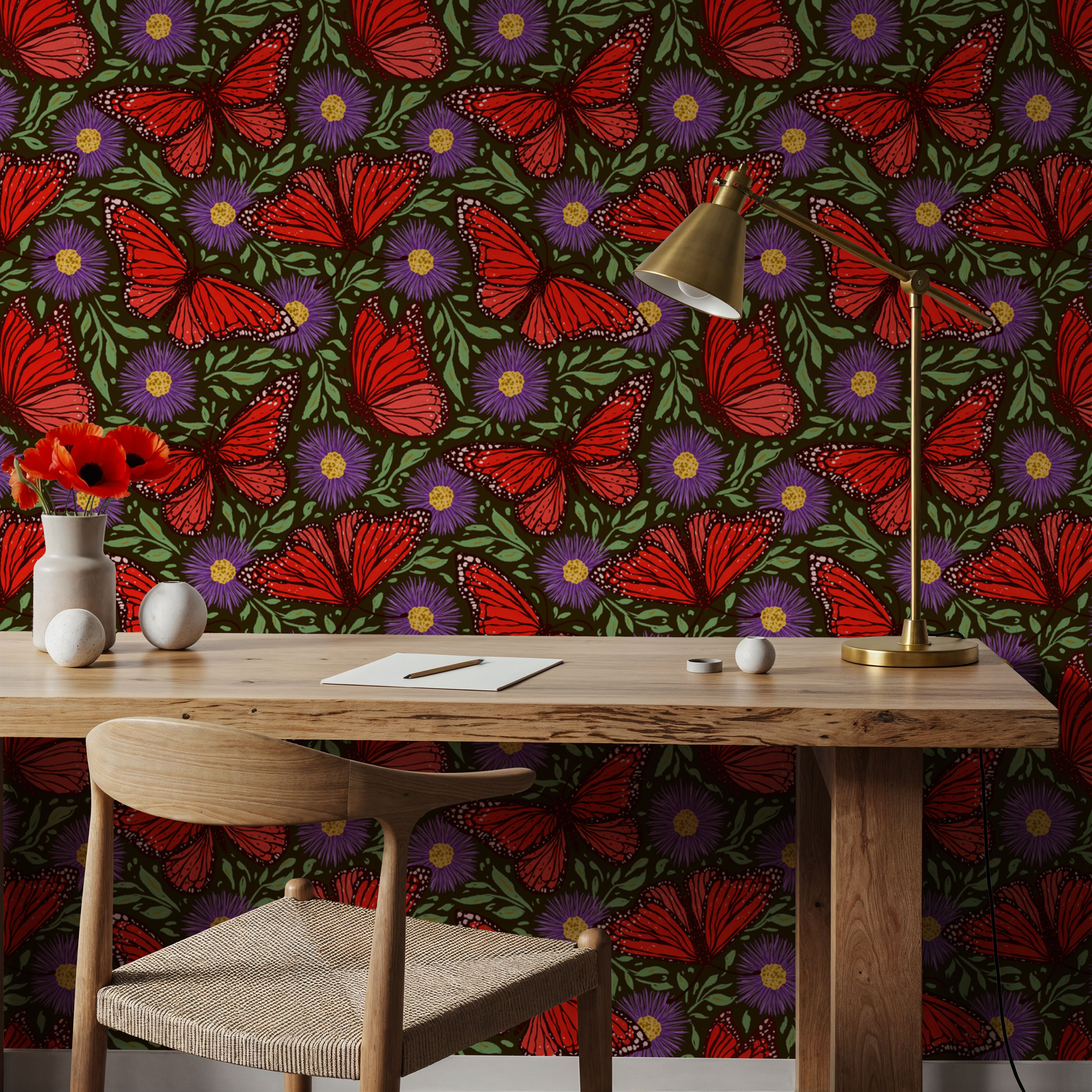Papillion II, Tomato & Purple, Wallpaper
