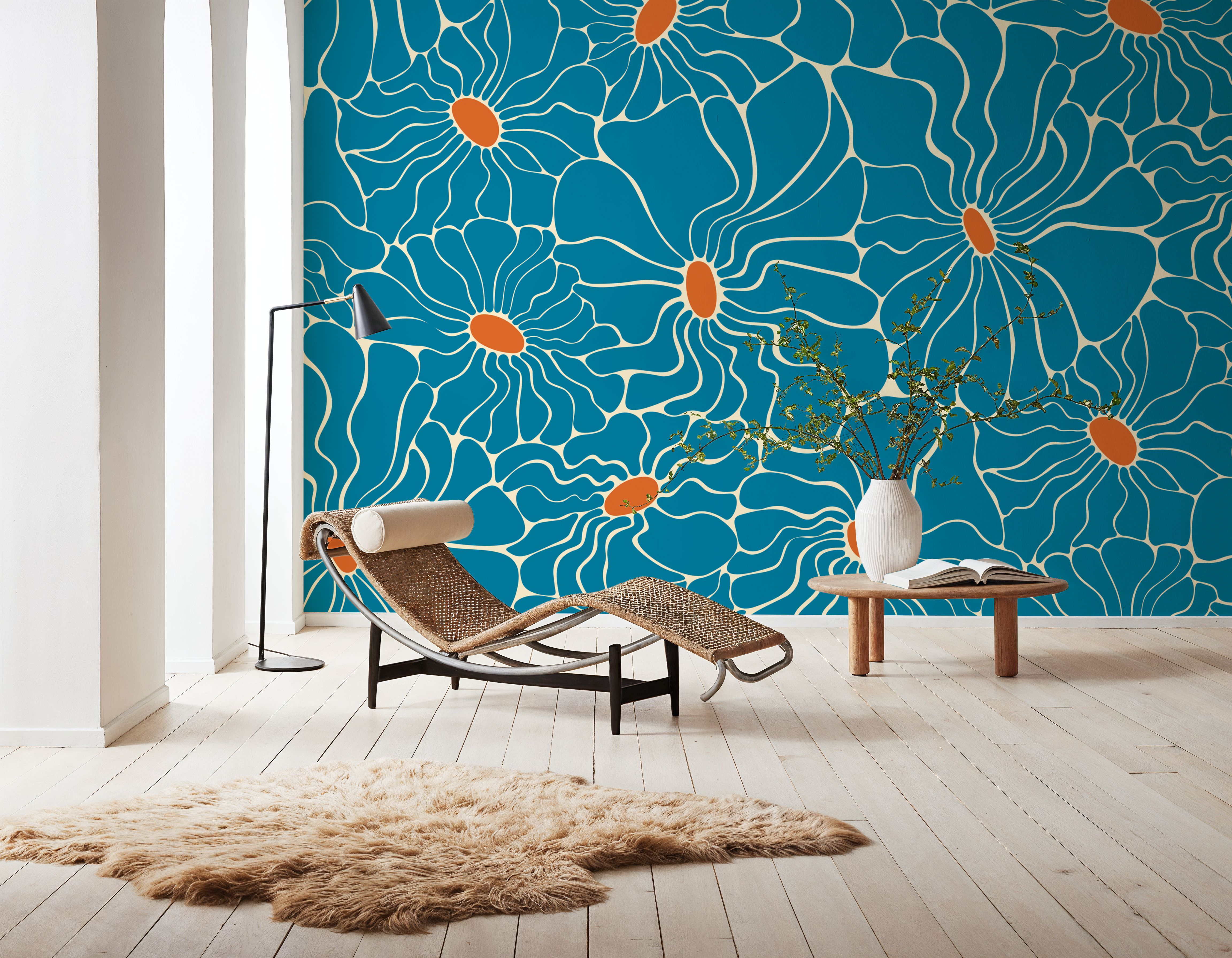 Cool Fluid Flowers Mural, Turqouise