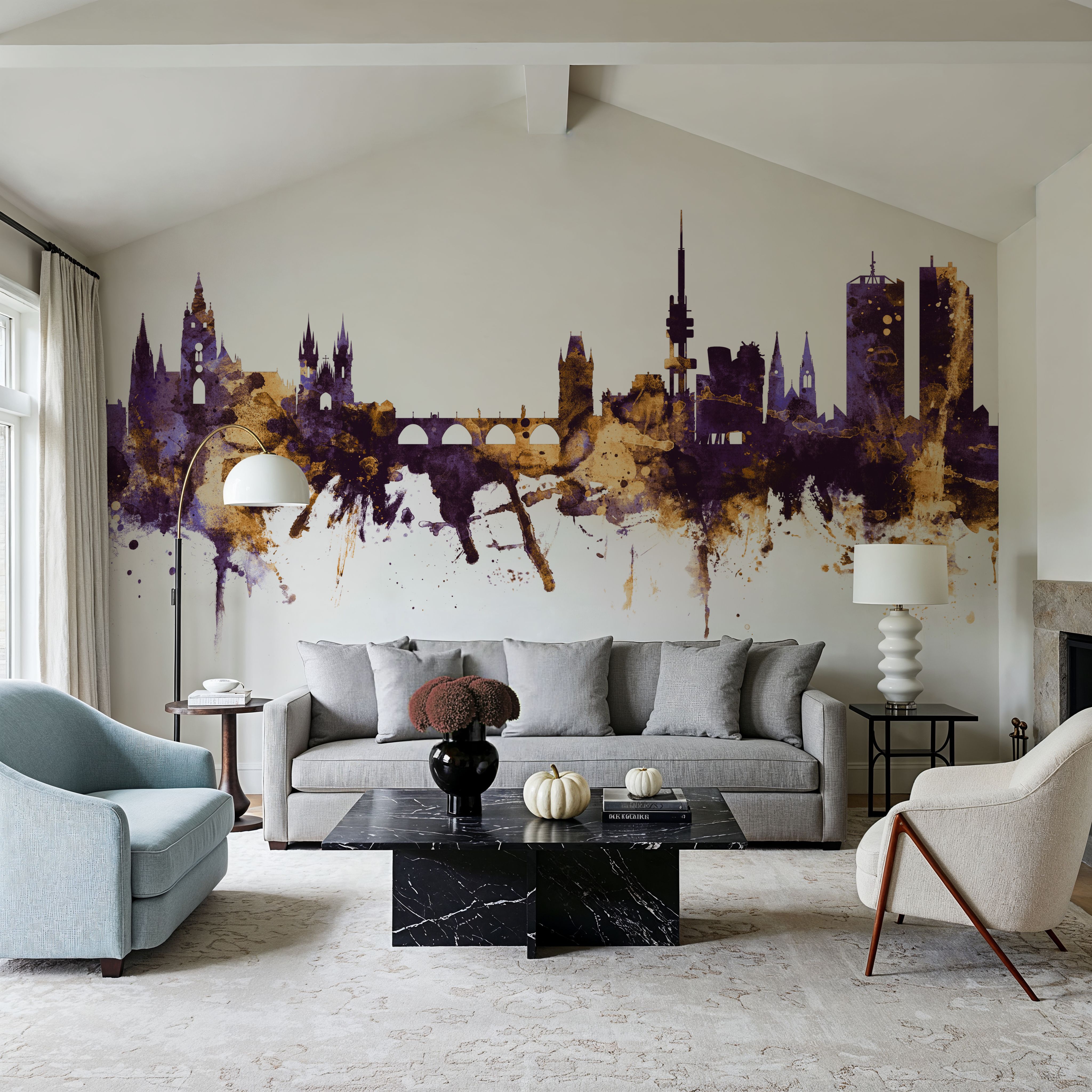 Prague (Praha) Czech Reublic Skyline Purple & Gold