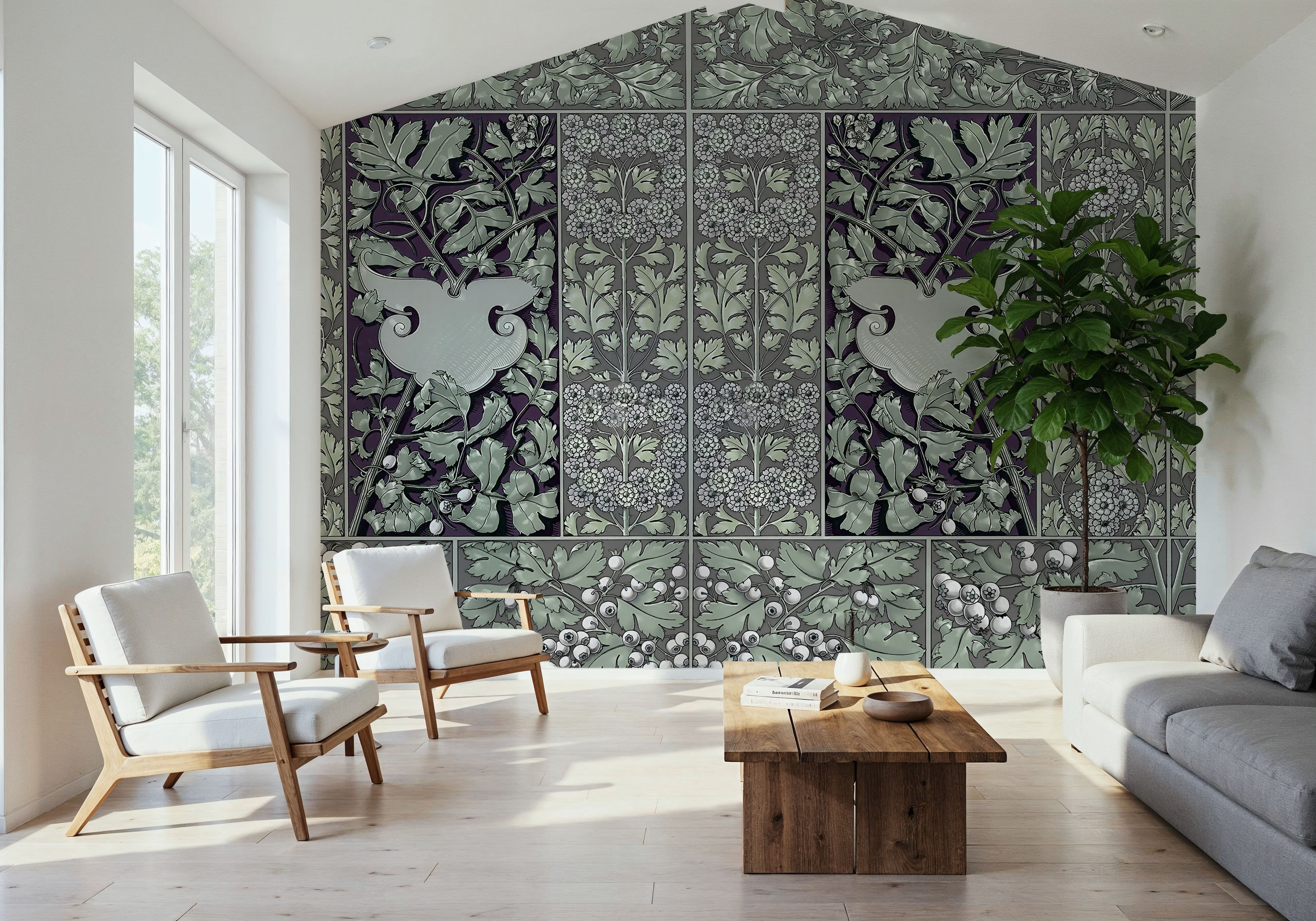 Flowers and Berries Green, Papier peint