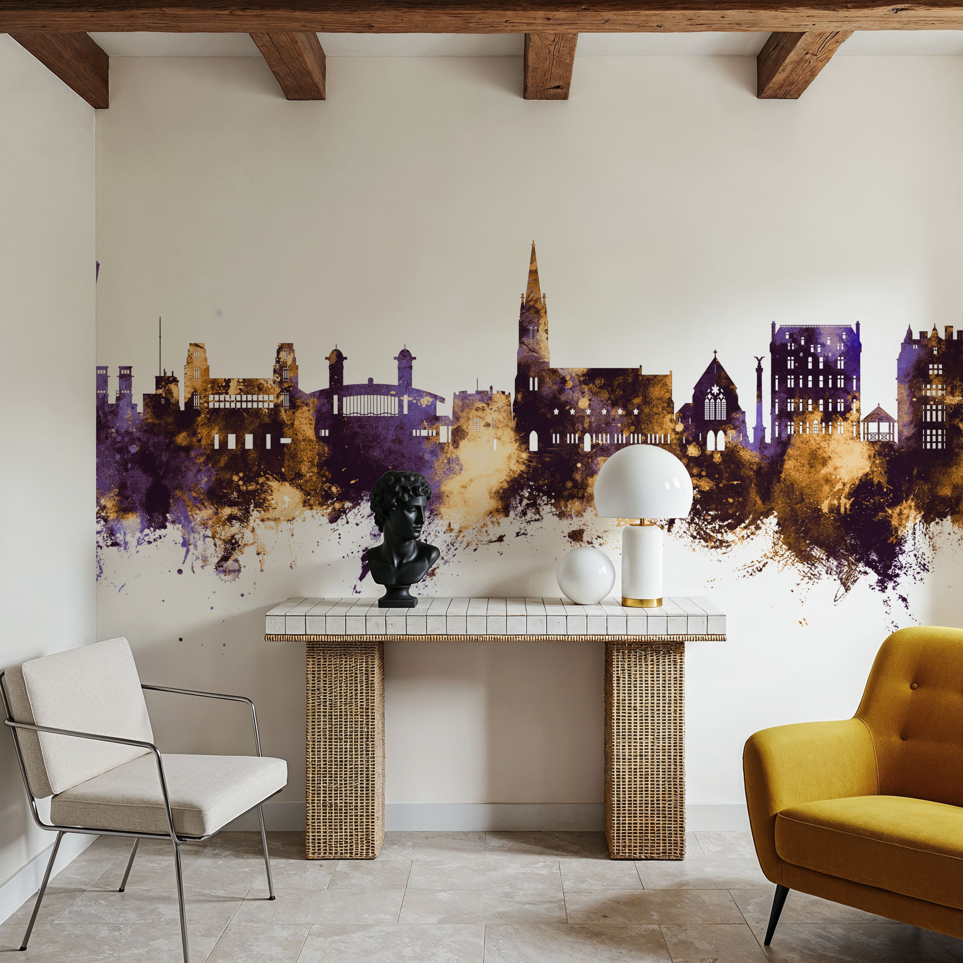 Felixstowe England Skyline Purple & Gold