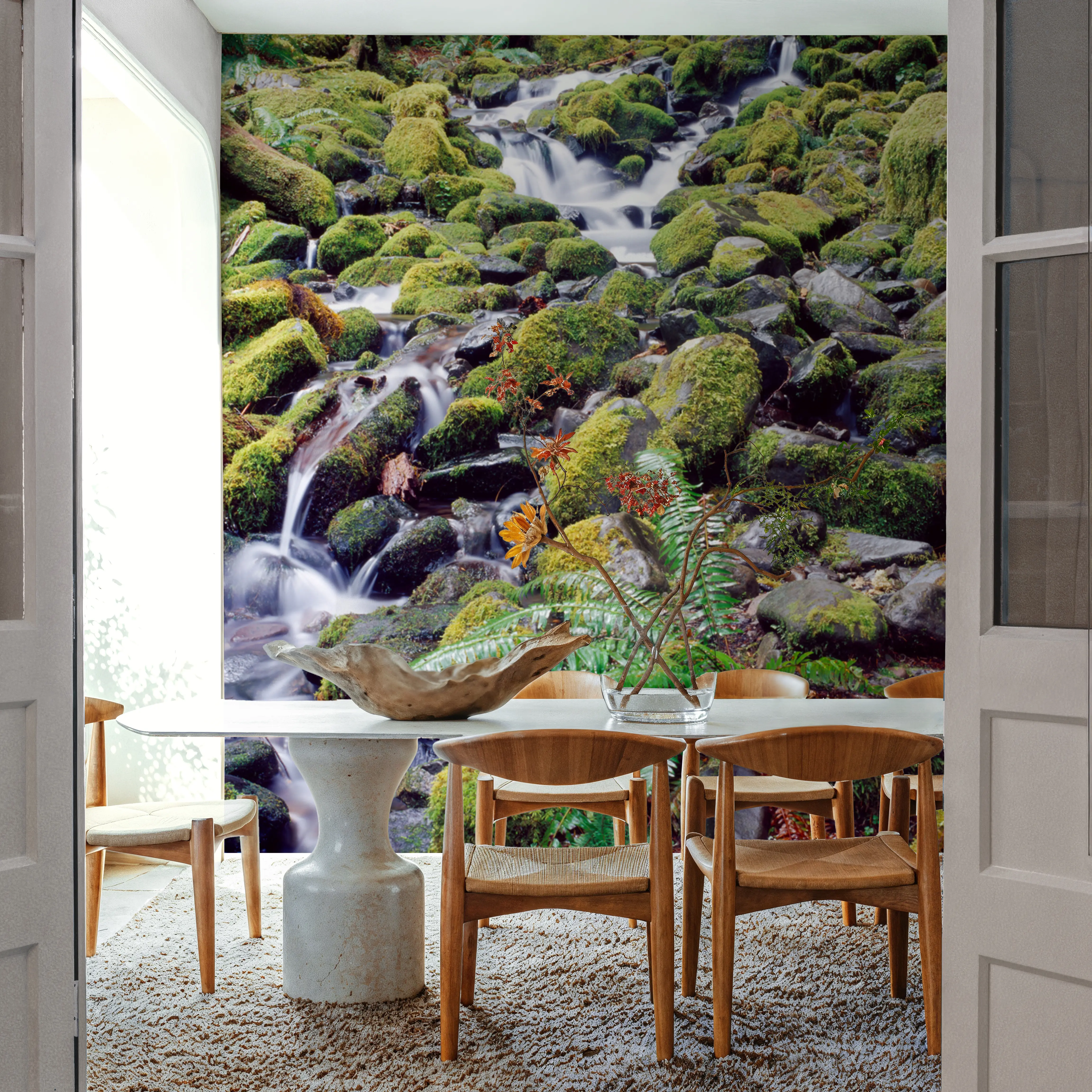 Fotobehang - Zen Waters - Bladeren Natuur Mural - Groen - Gangtrappen - Wallism België - Zelfklevend of Vliesbehang