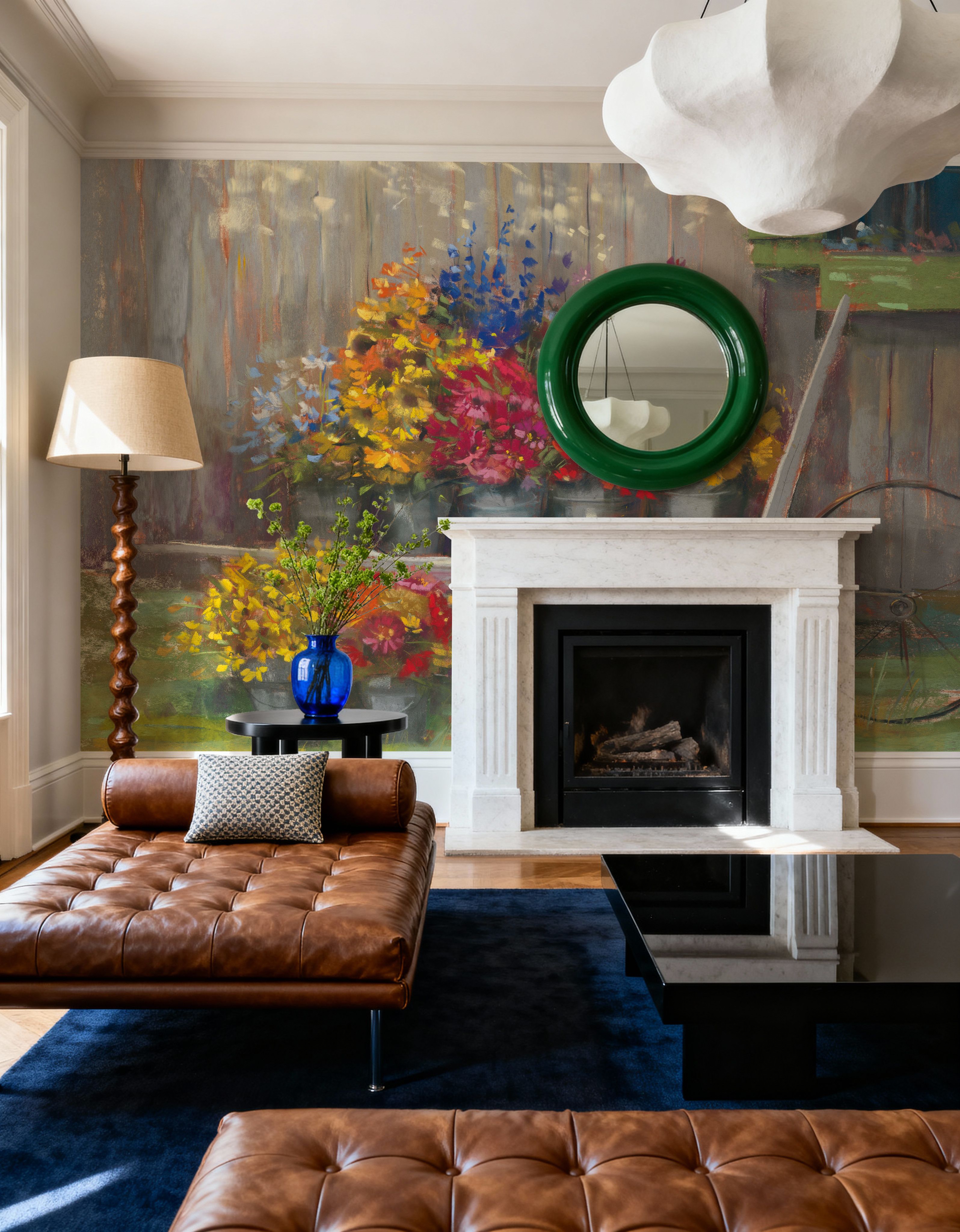 Wall Mural - Garden Wheelbarrow - Rural Landscapes mural wallpaper - Bedroom - Wallism US - Premium, Textured or Peel & Stick