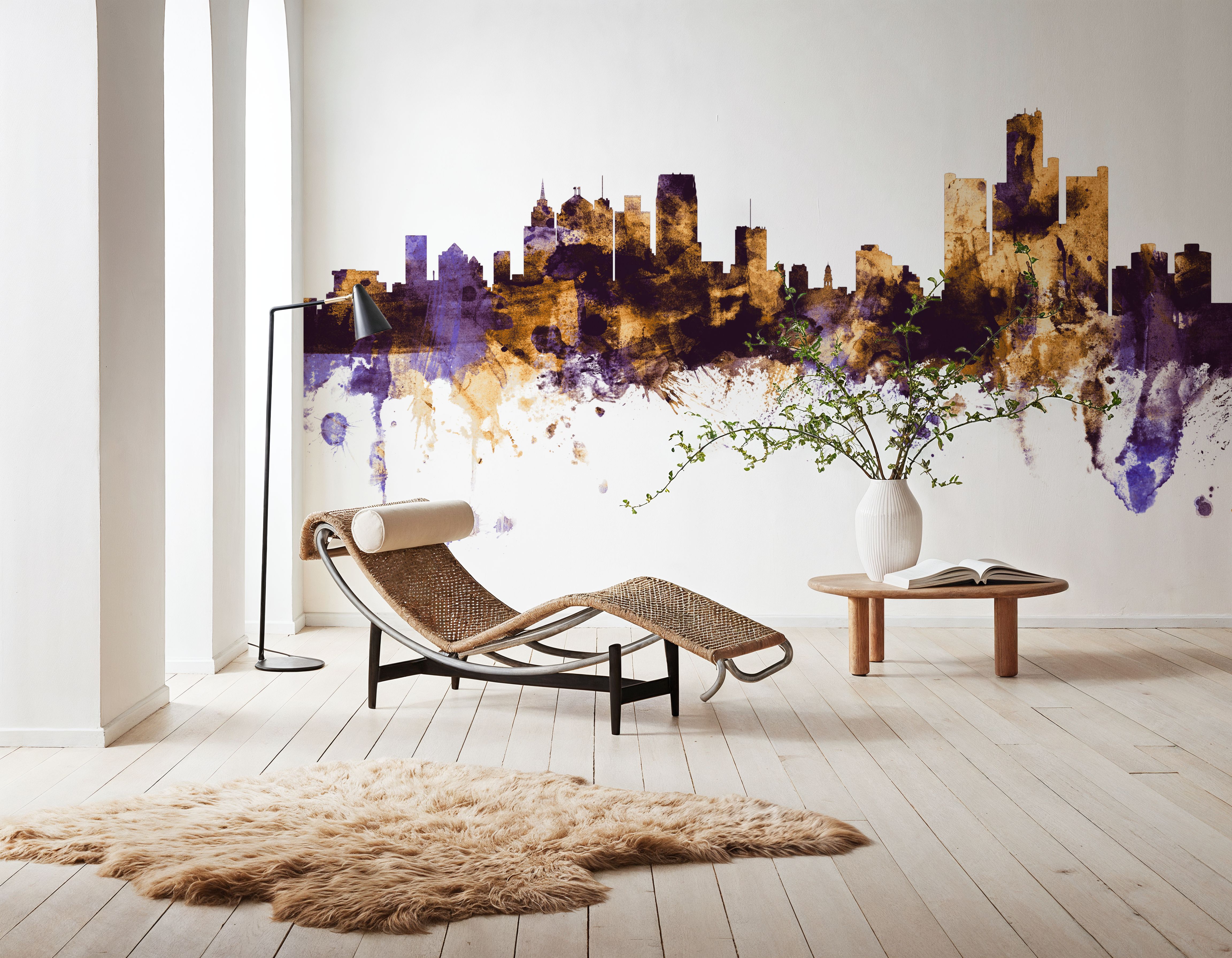 Detroit Michigan Skyline Purple & Gold