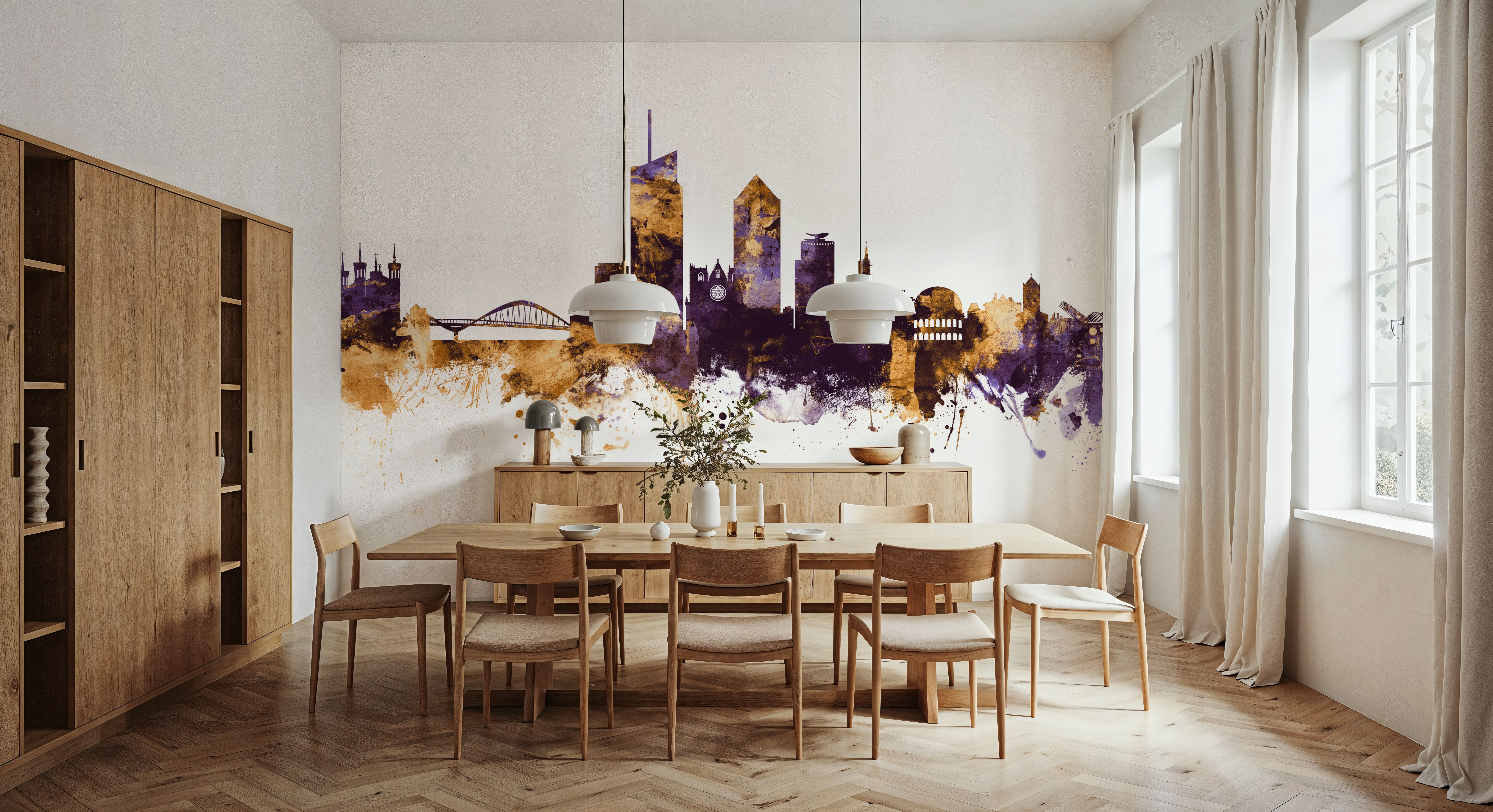 Lyon France Skyline Purlpe & Gold