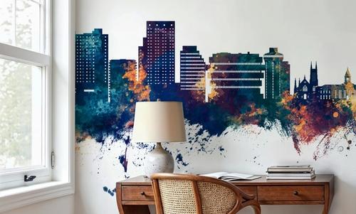 Stamford Connecticut Skyline Blue & Bronze