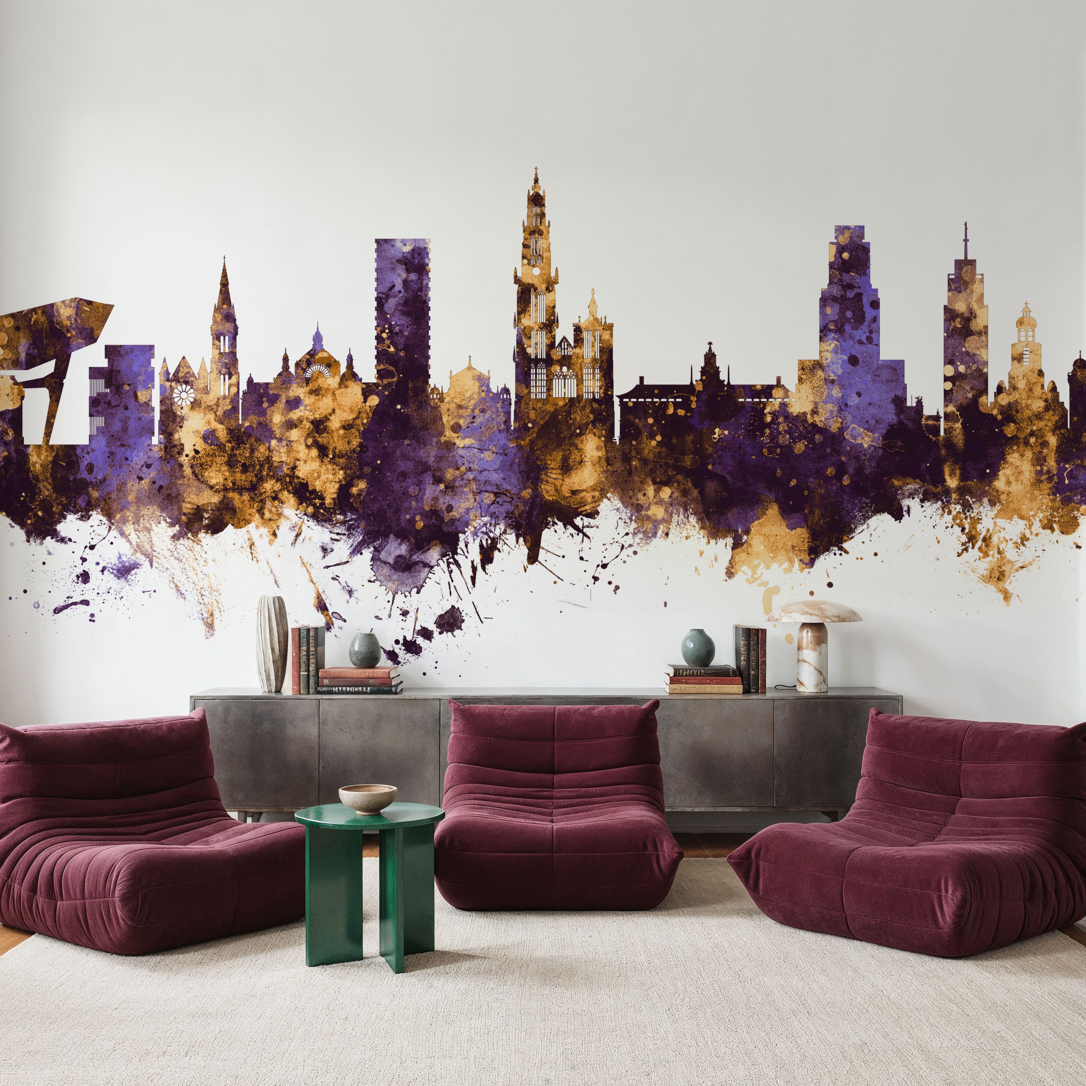 Antwerp Belgium Skyline Purple & Gold