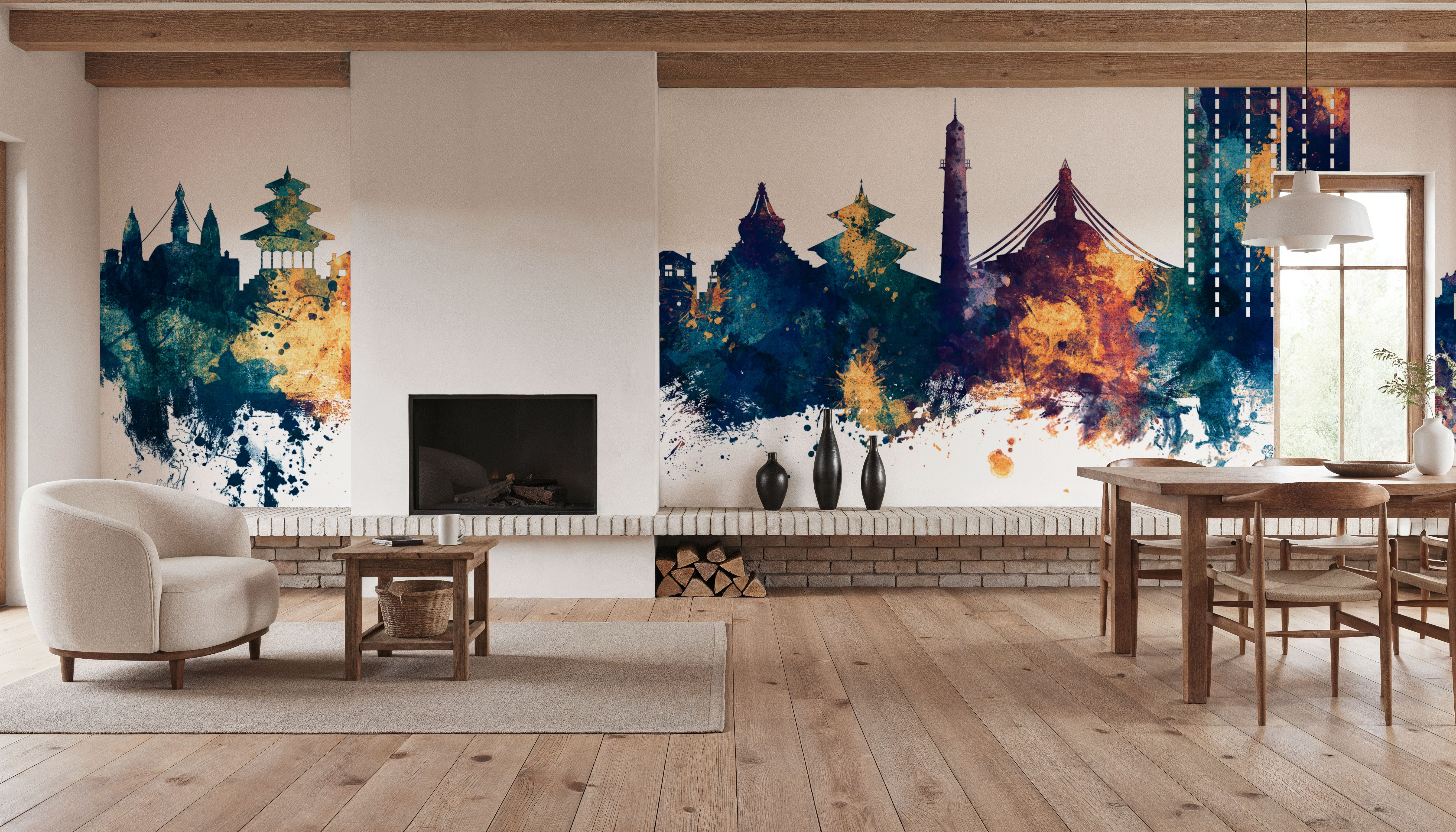 Kathmandu Nepal Skyline Blue & Bronze, Wallpaper