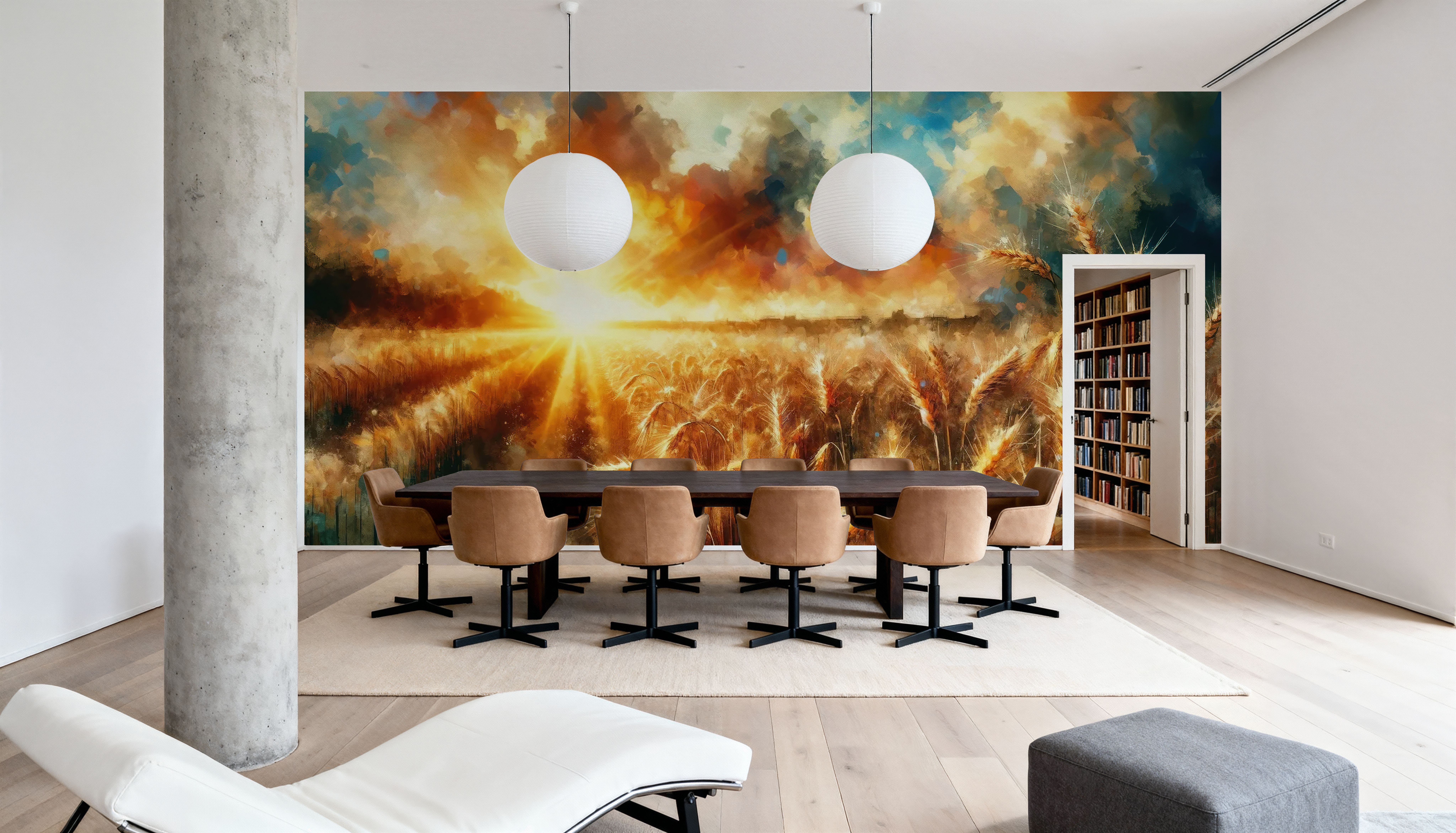 Wheat Field at Sunset with Warm Hues