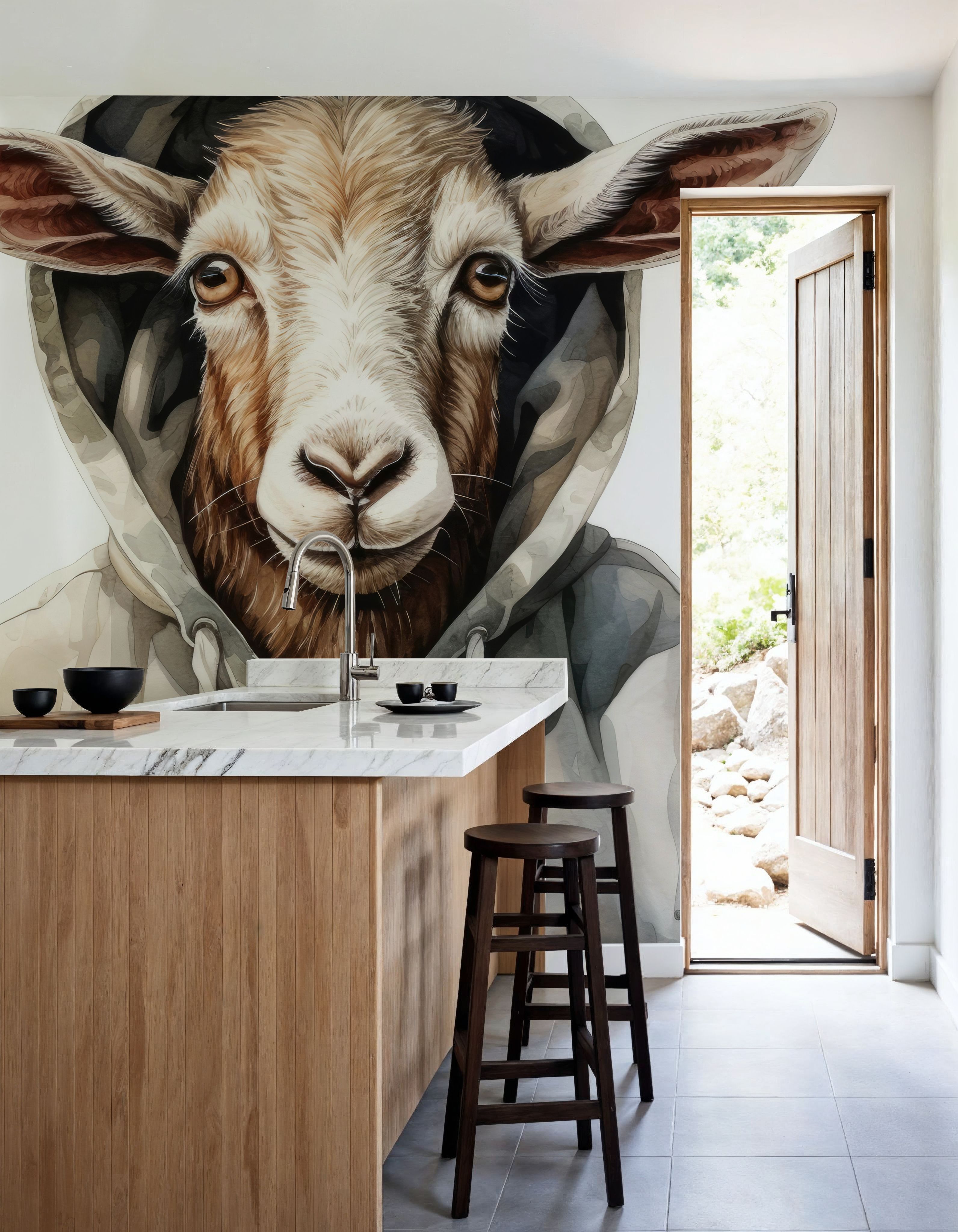 Watercolor Cartoon Goat in a Hoodie