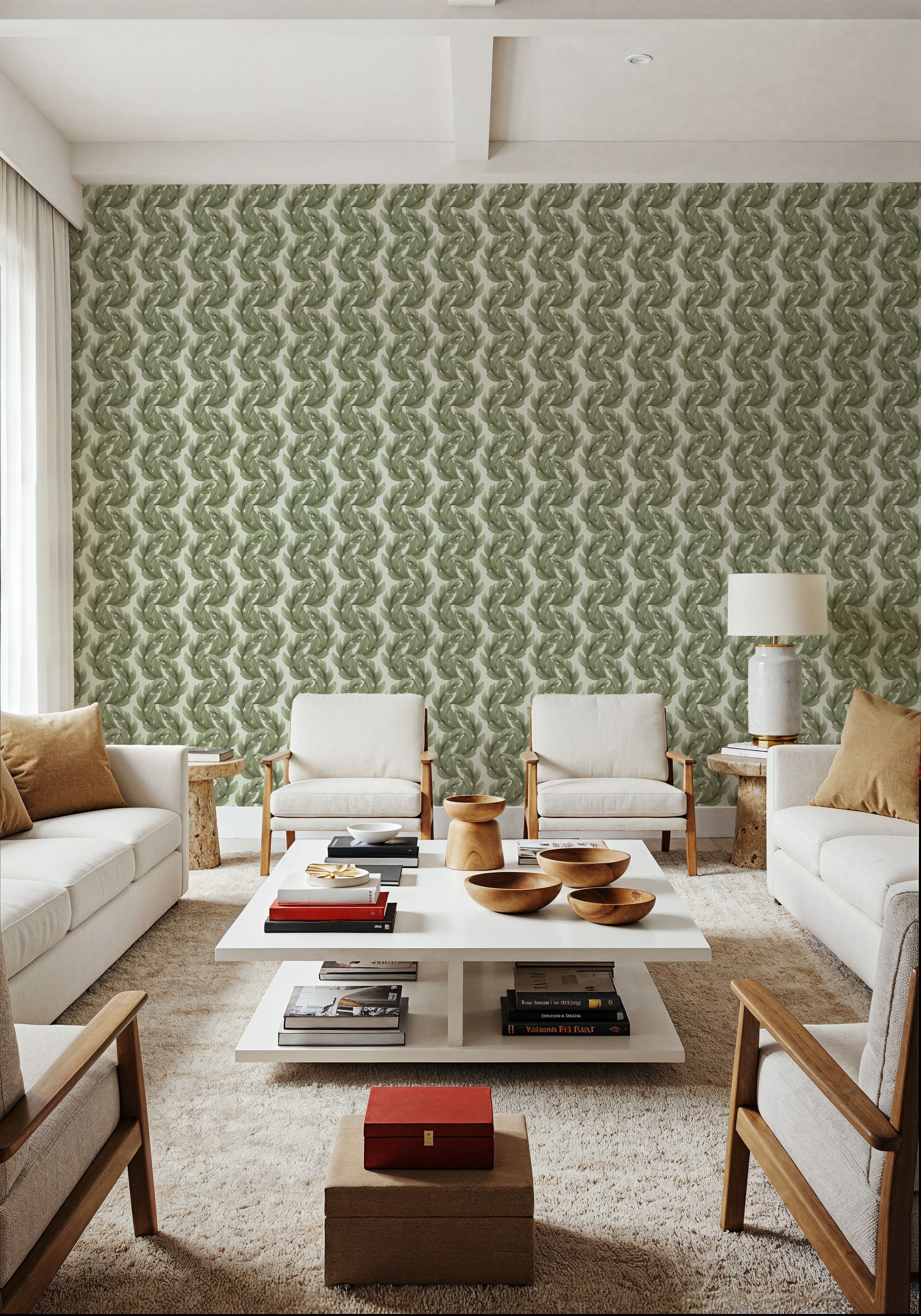 Verdant Plume, Olive, Wallpaper