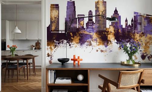 Akron Ohio Skyline Purple & Gold