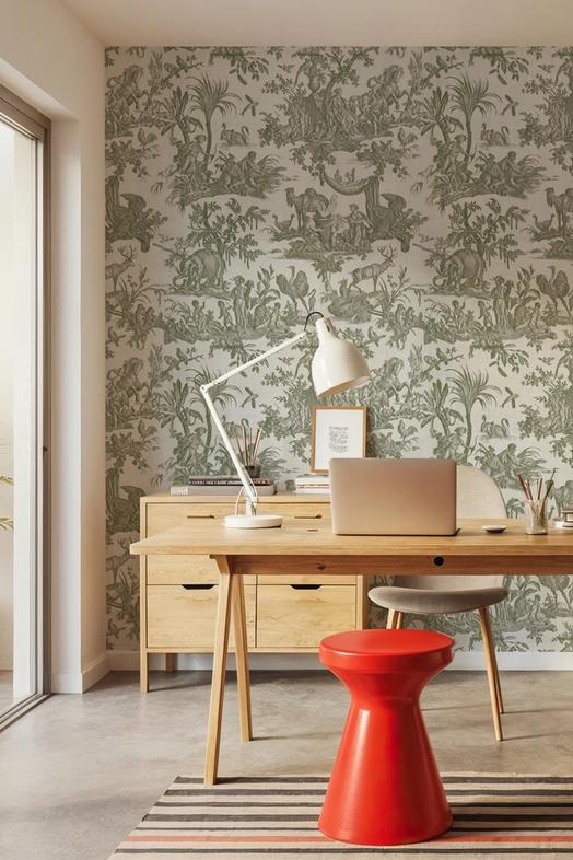 Patinated Linen Toile de Jouy, Olive