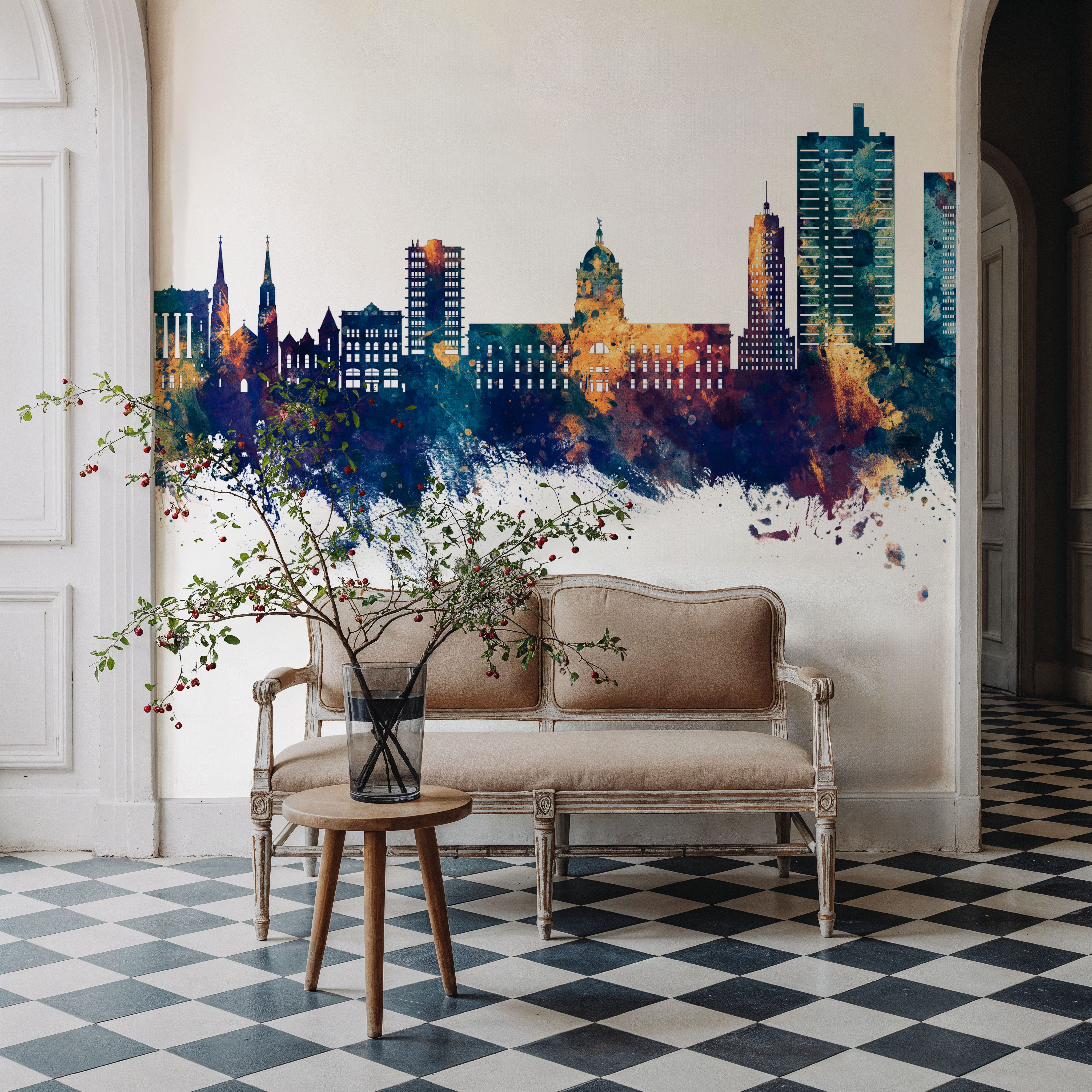 Fort Wayne Indiana Skyline Blue & Bronze