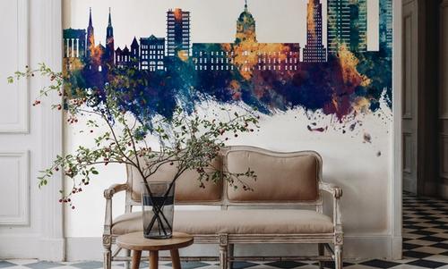 Fort Wayne Indiana Skyline Blue & Bronze