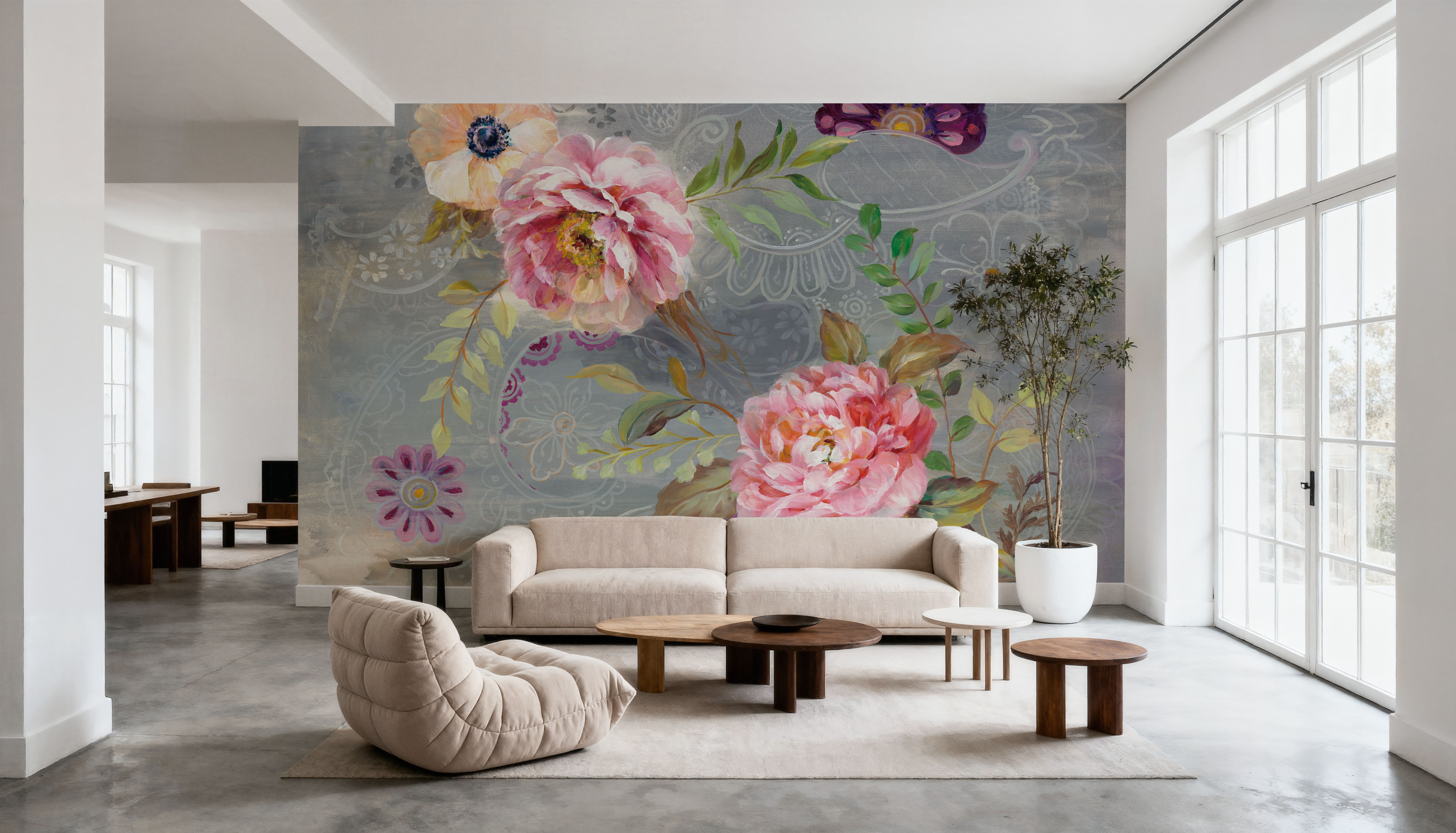 Peonies and Paisley, Wallpaper