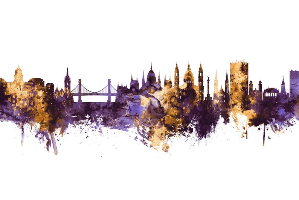 Budapest Skyline Purple & Gold