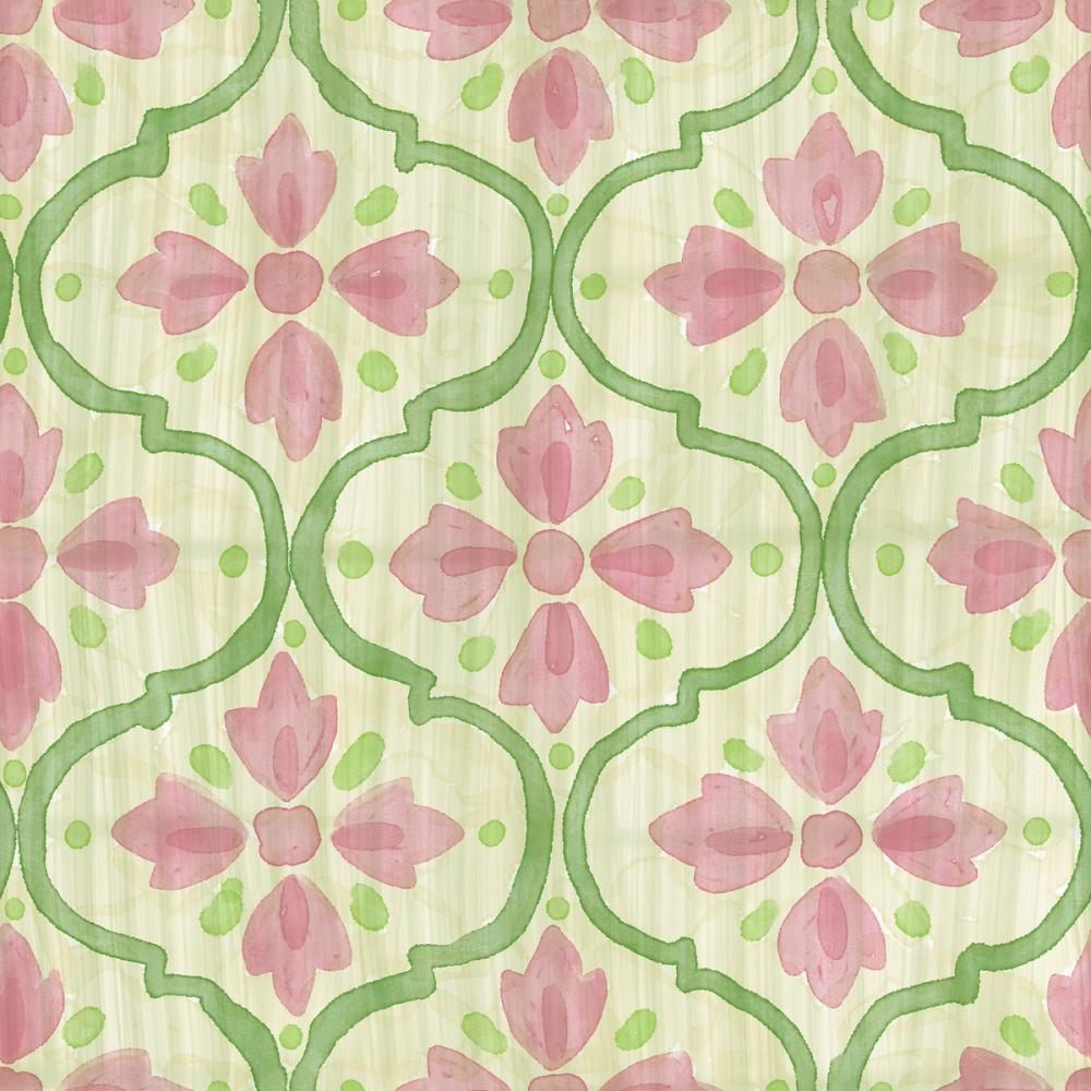 Quatrefoil Watercolor Trellis, Rose Garden