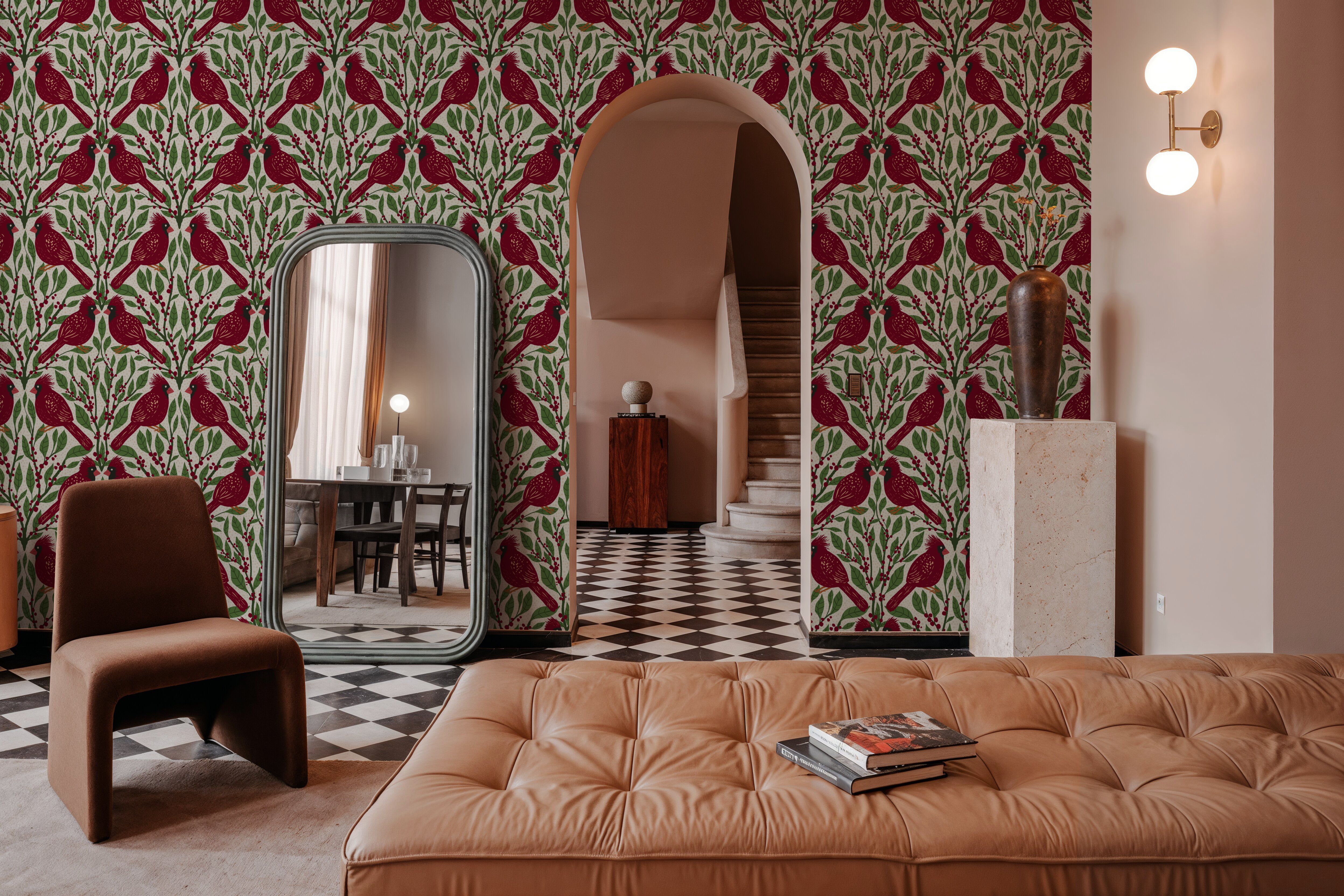 Cardinals & Winterberries, Green