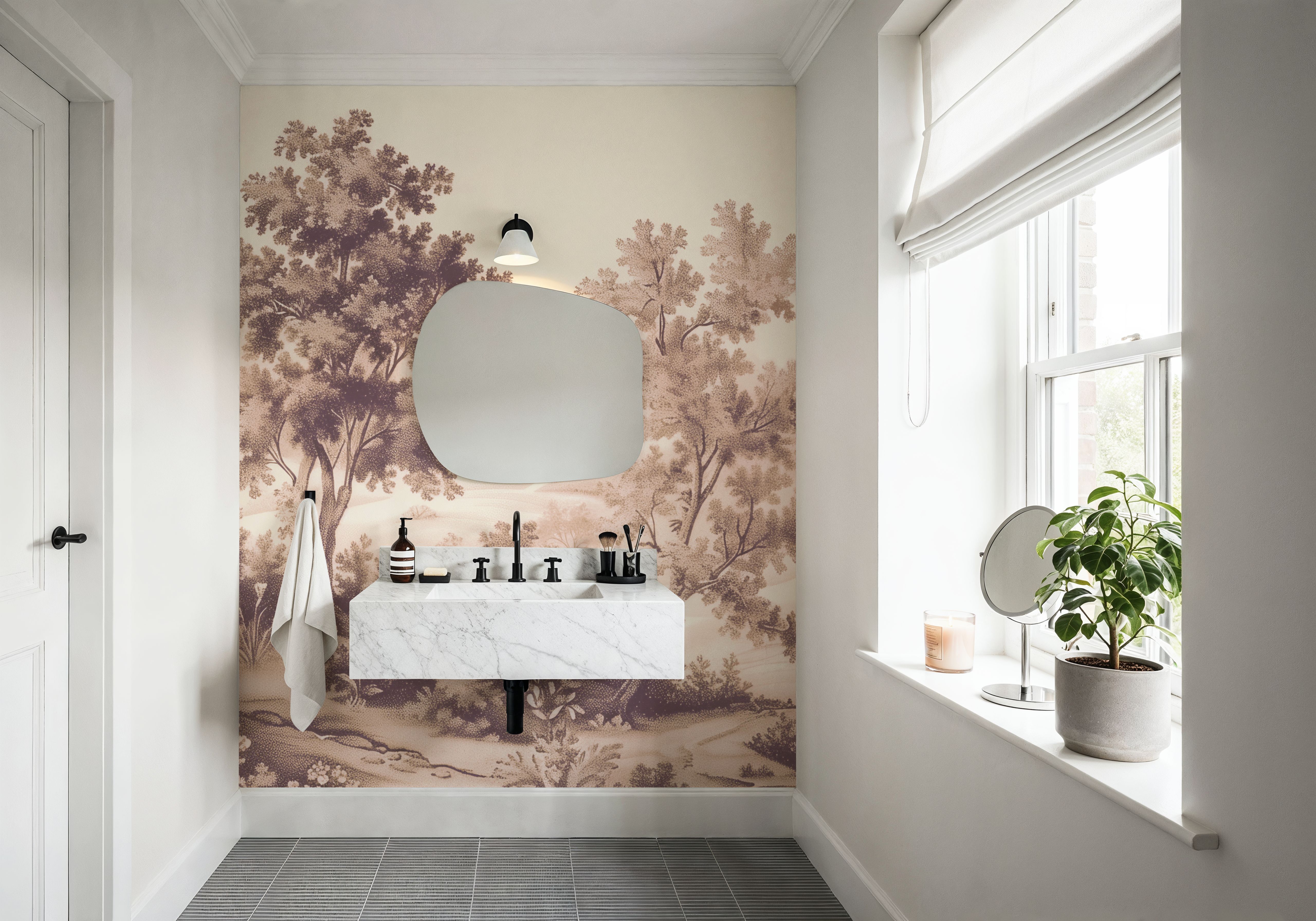 Pastoral Toile, Maple Beige, Wallpaper
