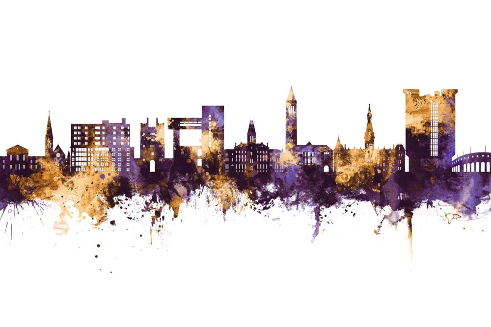 Ithaca New York Skyline Purple & Gold
