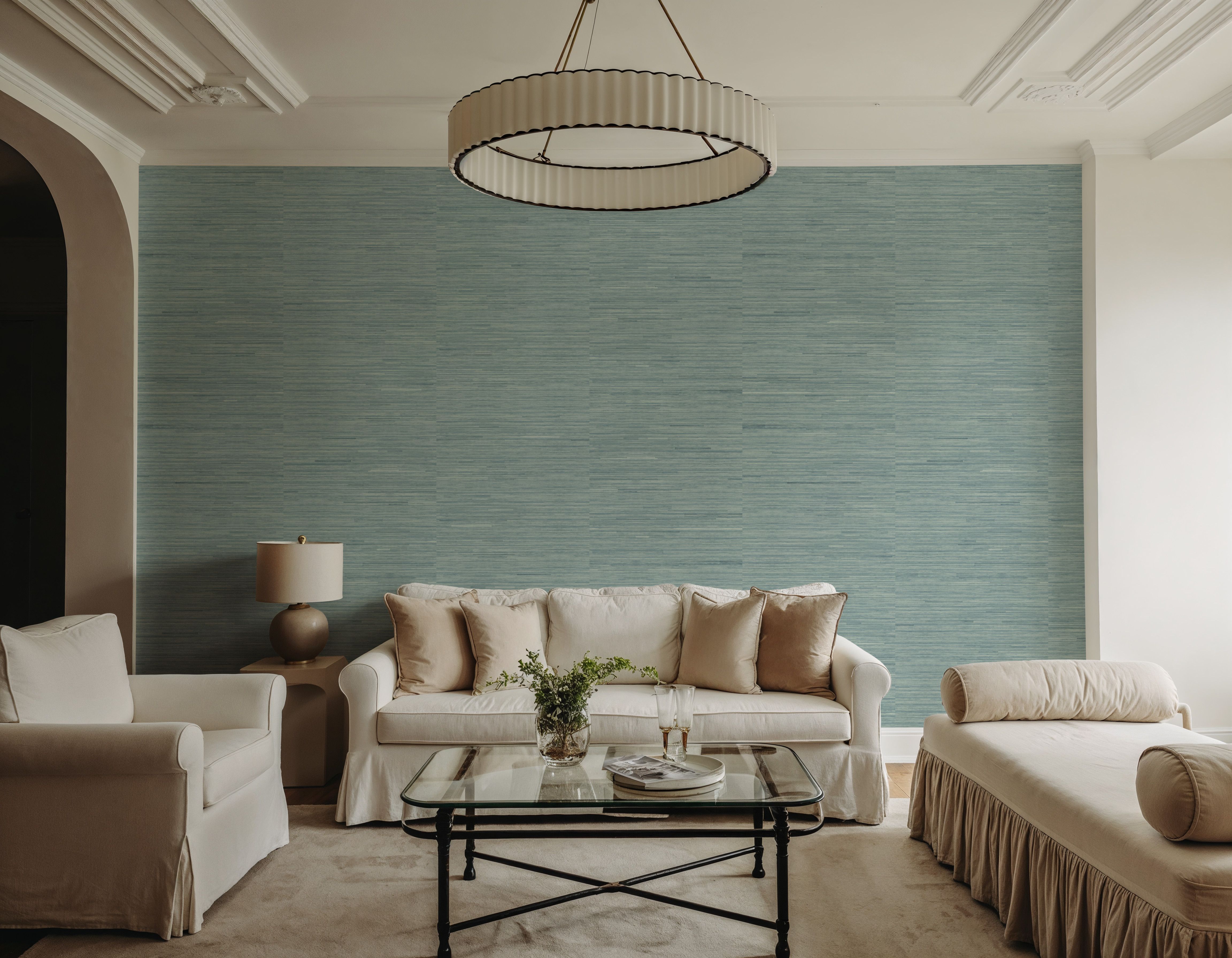 Faux Grasscloth with Visible Seams, Seafoam