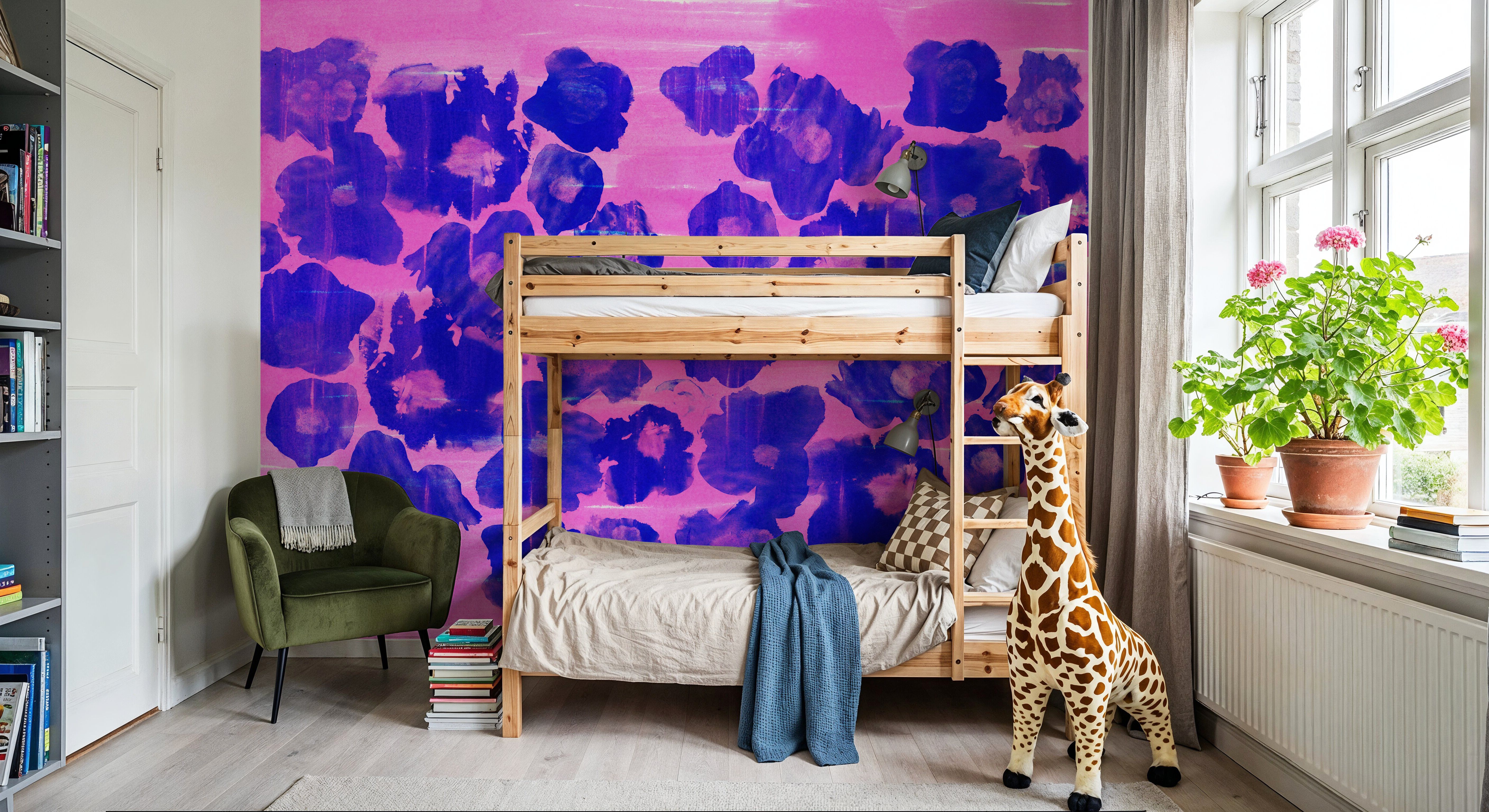 Flower Poufs, Indigo on Pink