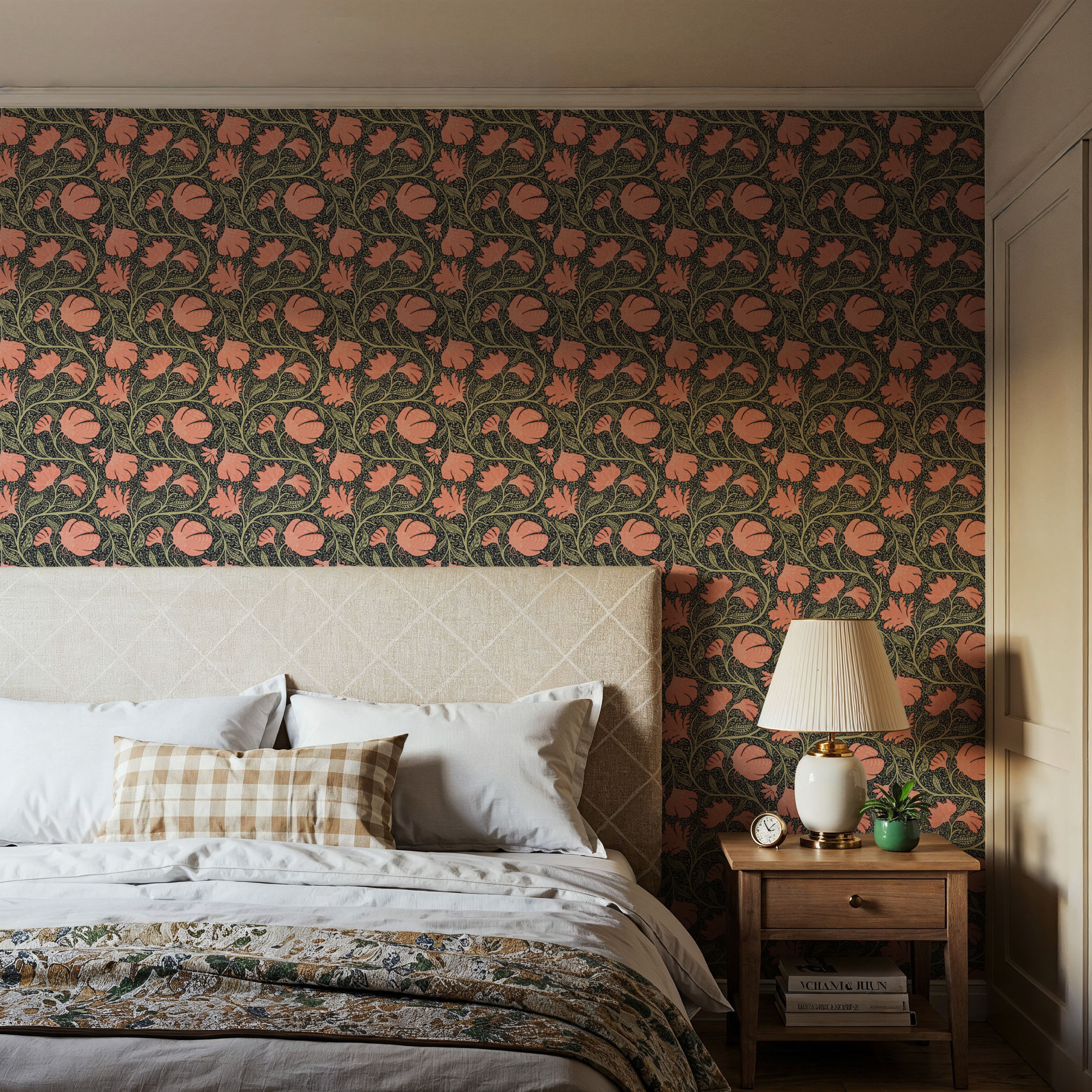Indial Floral, Peach on Midnight