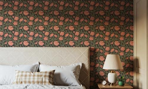 Indial Floral, Peach on Midnight