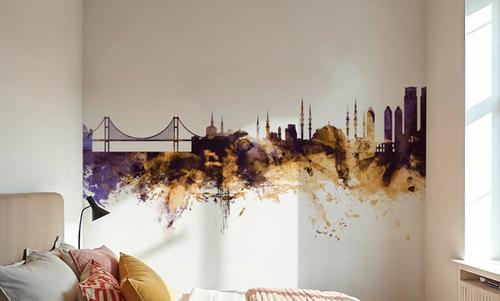Istanbul Turkey Skyline Purple & Gold