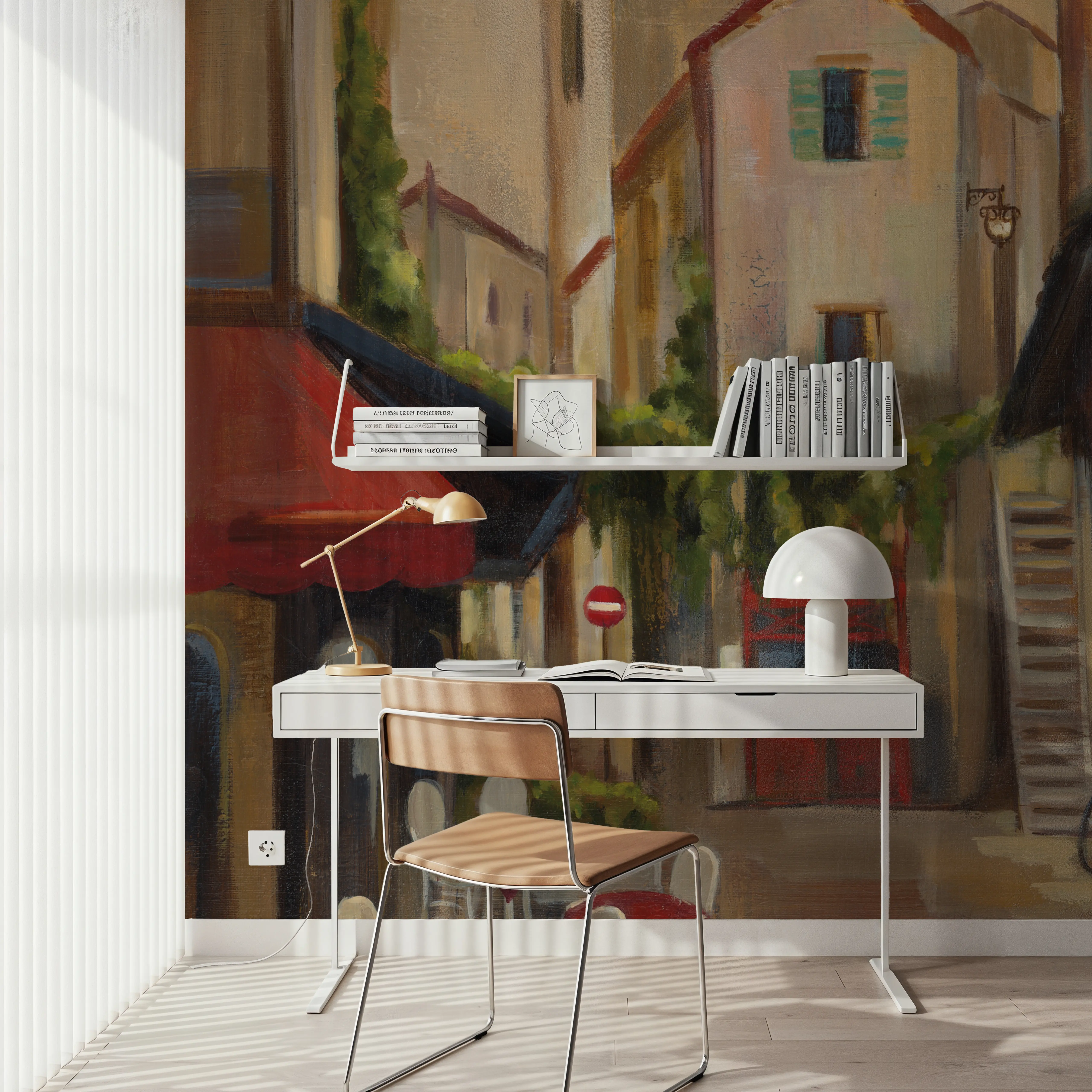 Wall Mural - In Town - Architecture Vehicles mural wallpaper - Brown - Hallway staircases - Wallism Ireland - Peel & Stick or Paste-the-Wall