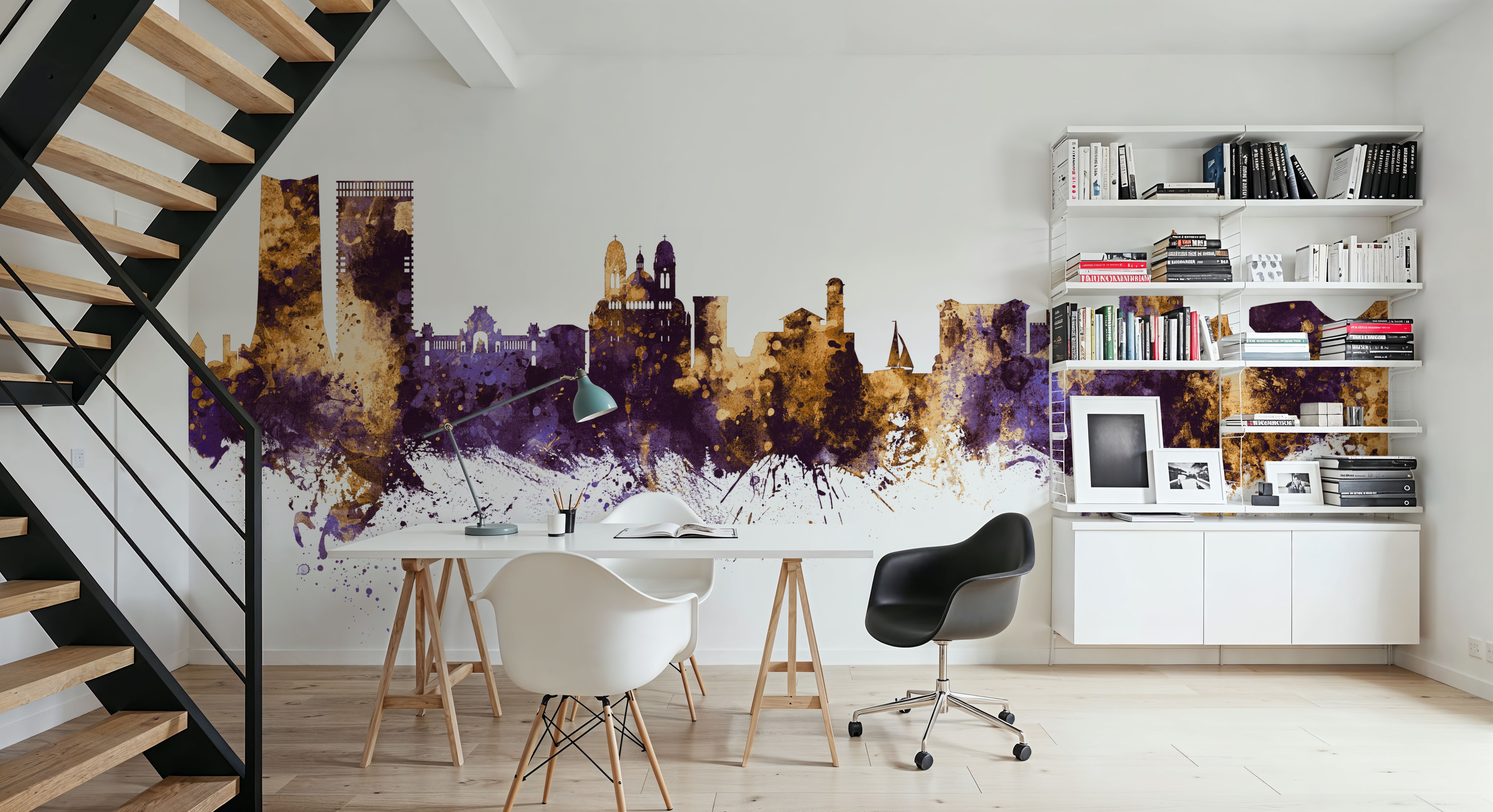 Marseille France Skyline Purple & Gold, Wallpaper