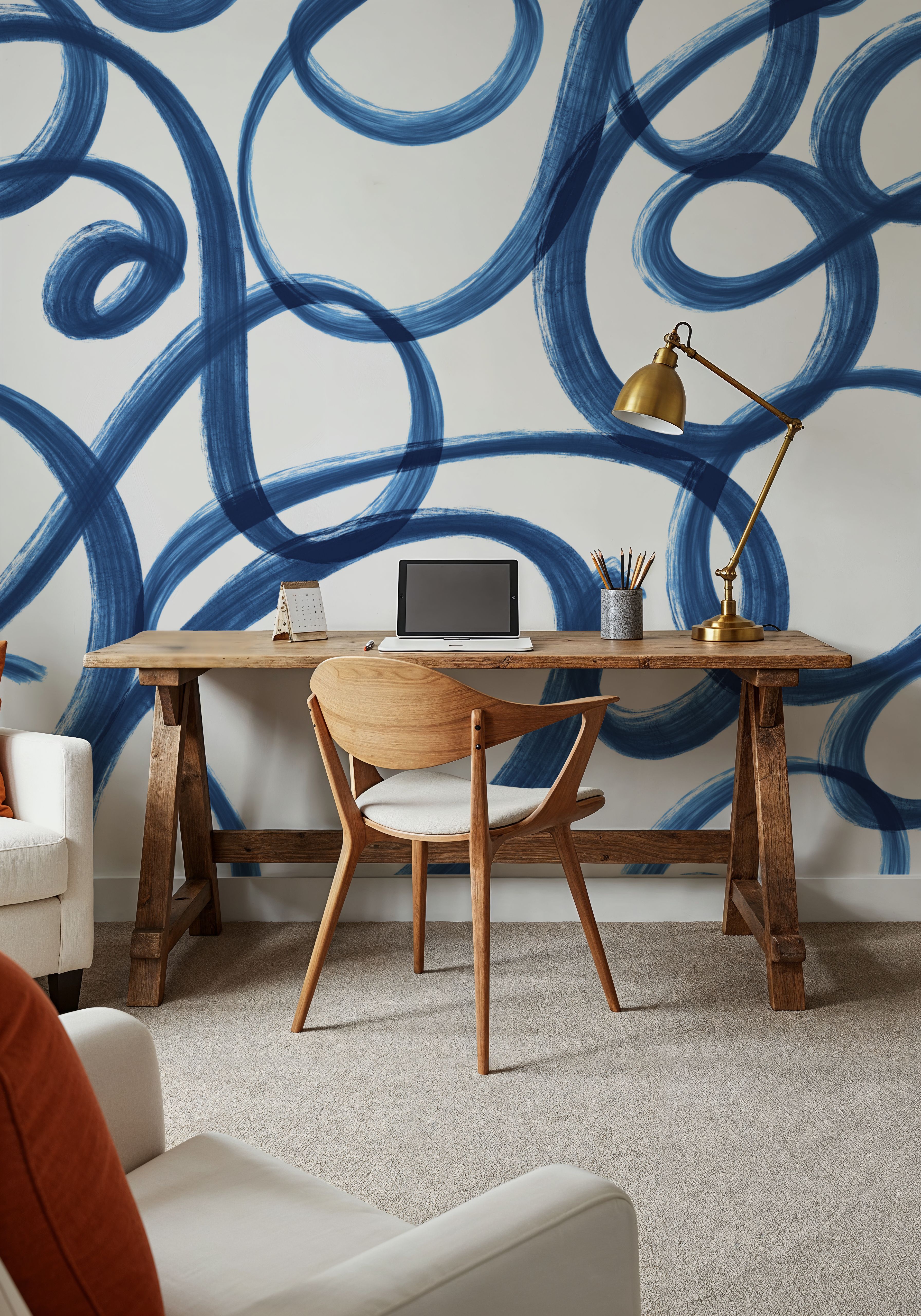 Curly Brush Lines, Blue