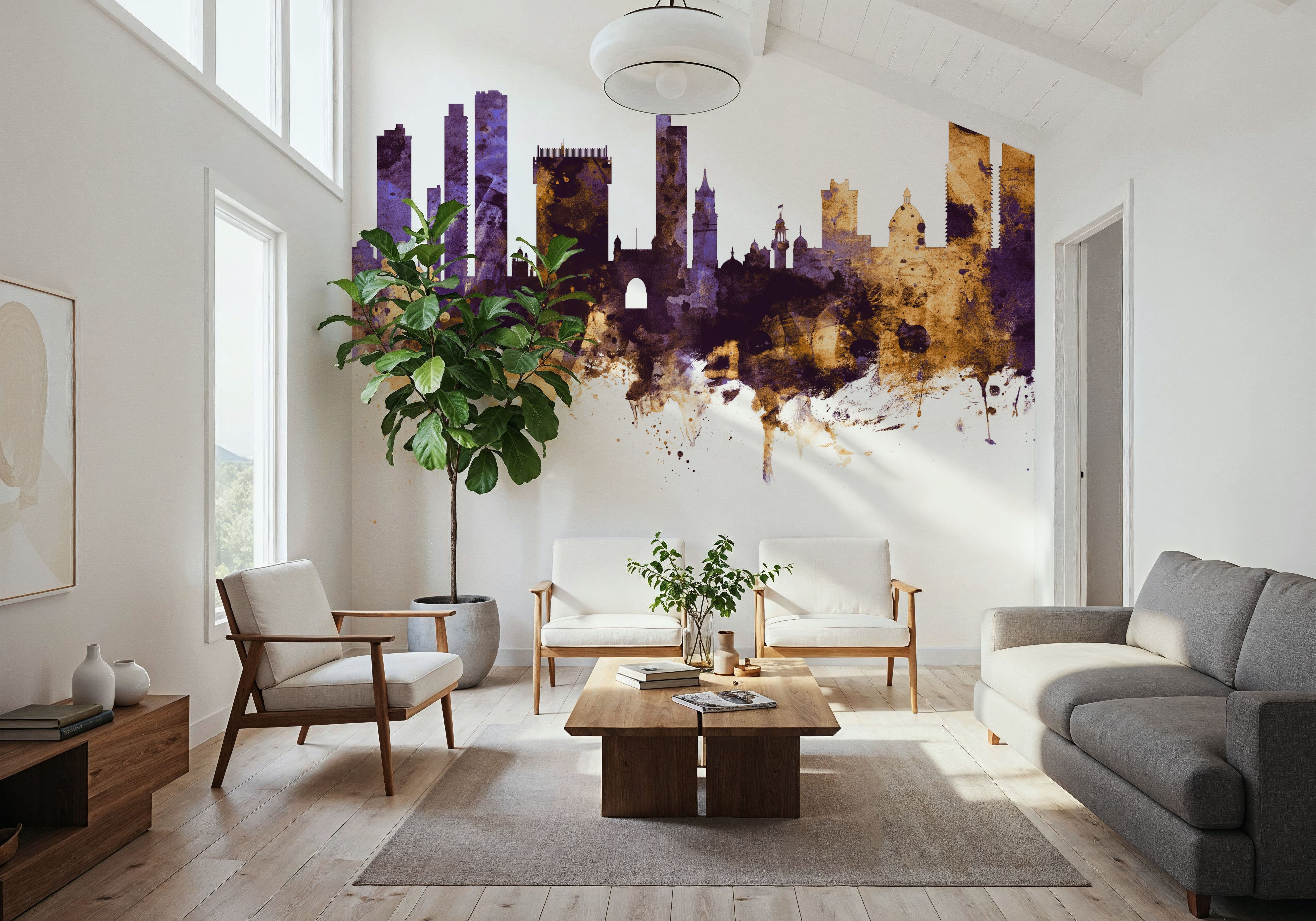 Mumbai Skyline India Bombay Purple & Gold, Wallpaper