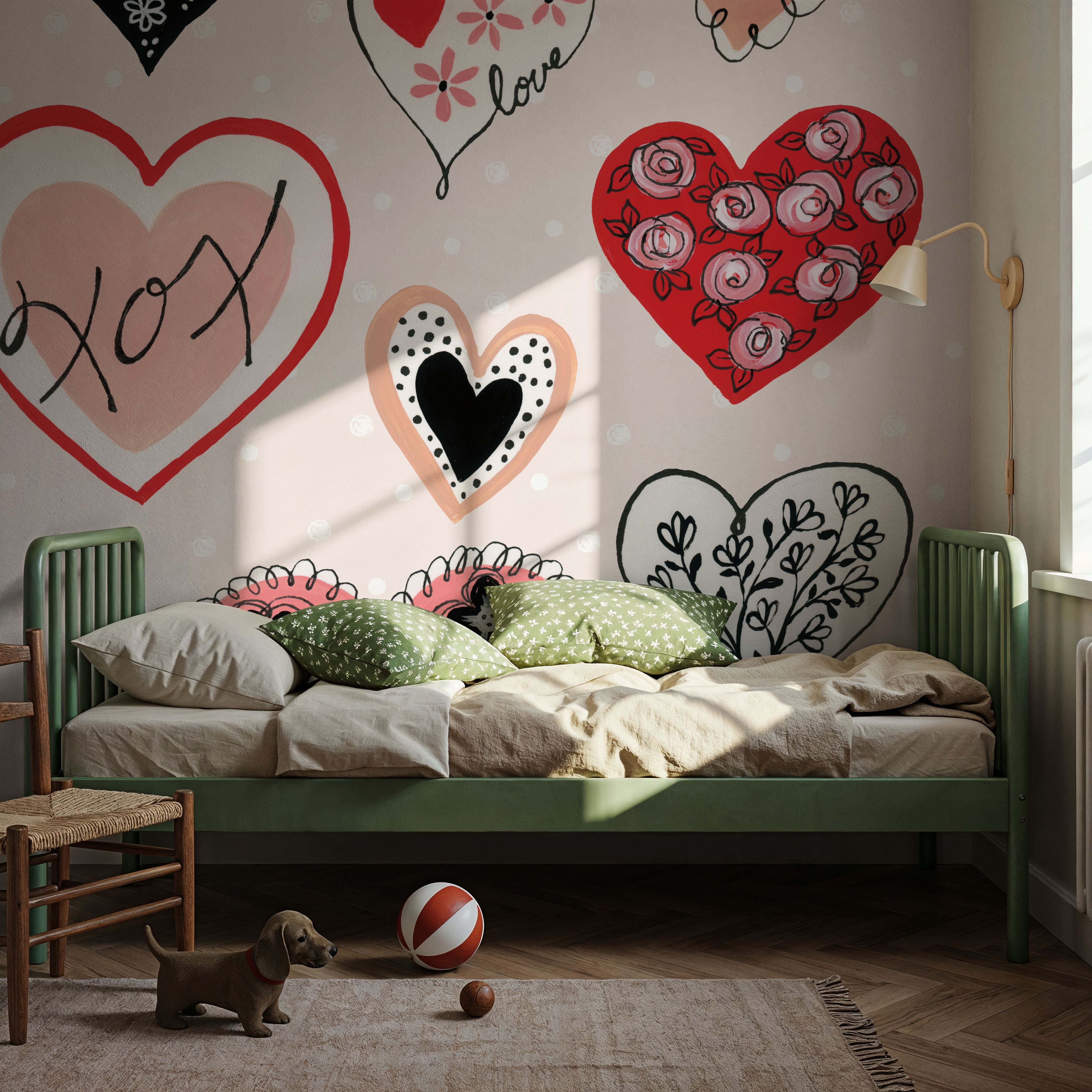Wall Mural - XOX Hearts - Graphics mural wallpaper - Pink - Kids' Room - Wallism US - Premium, Textured or Peel & Stick