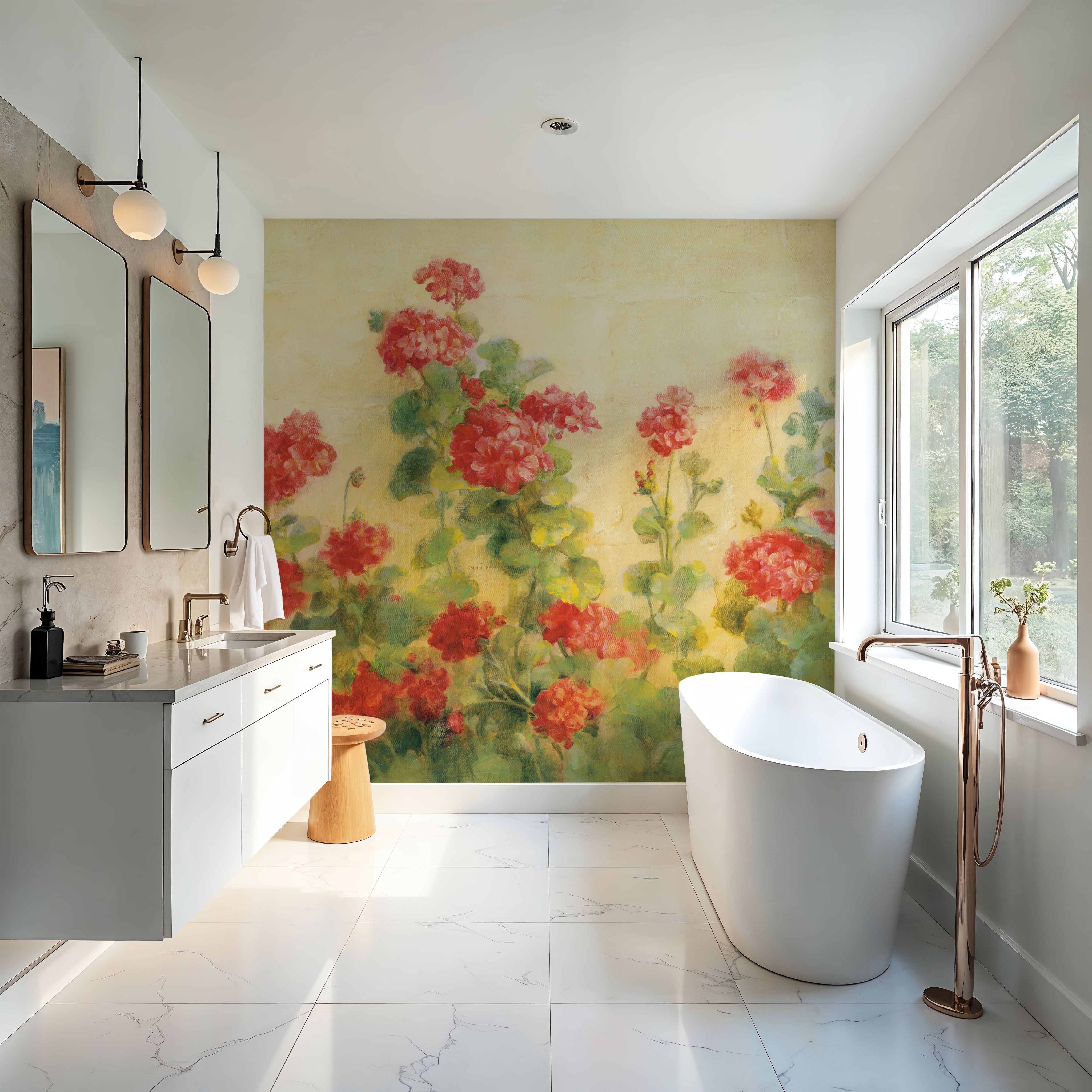 Red Geraniums on White