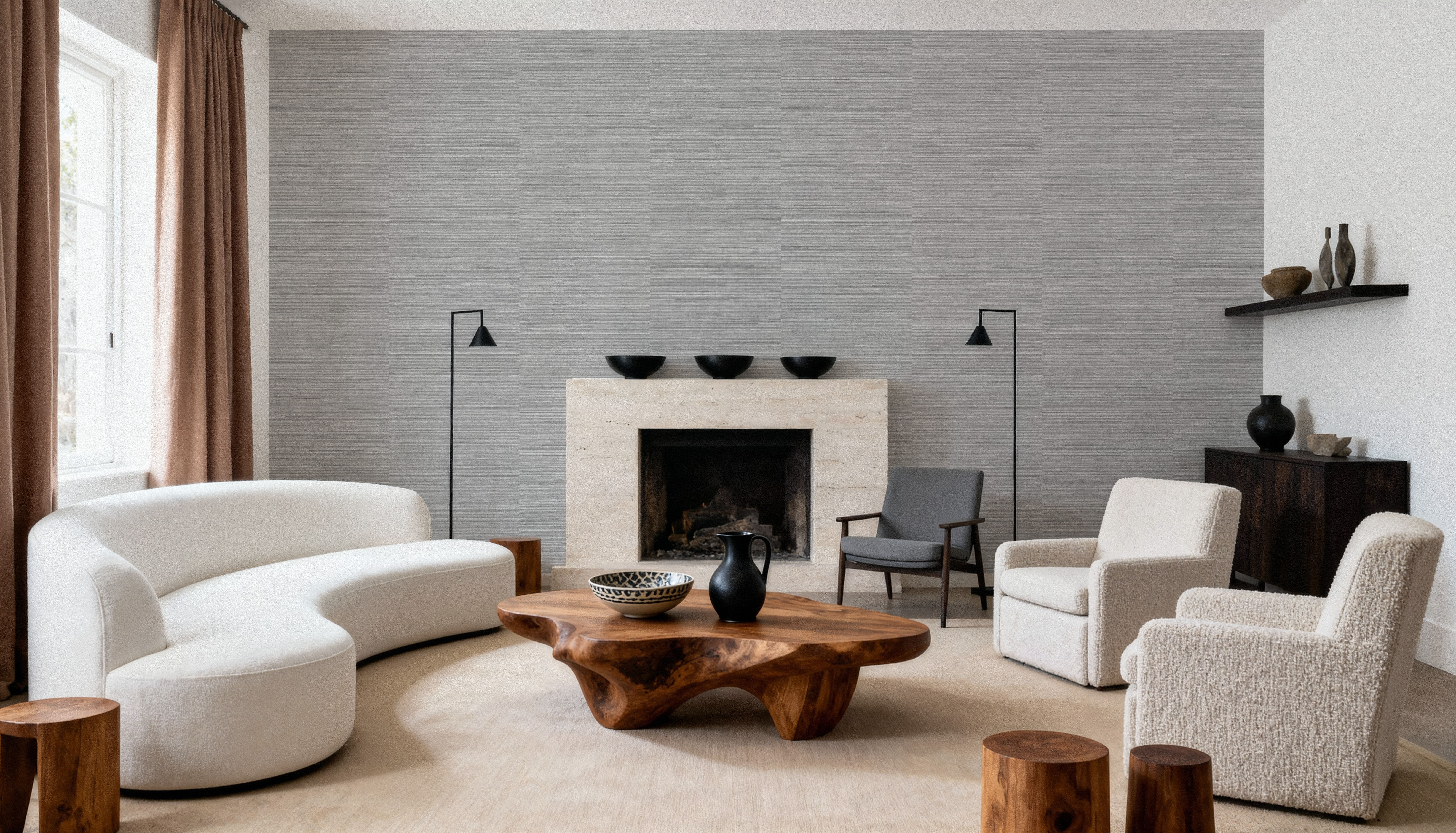 Faux Grasscloth with Visible Seams, Cloud, Papier peint