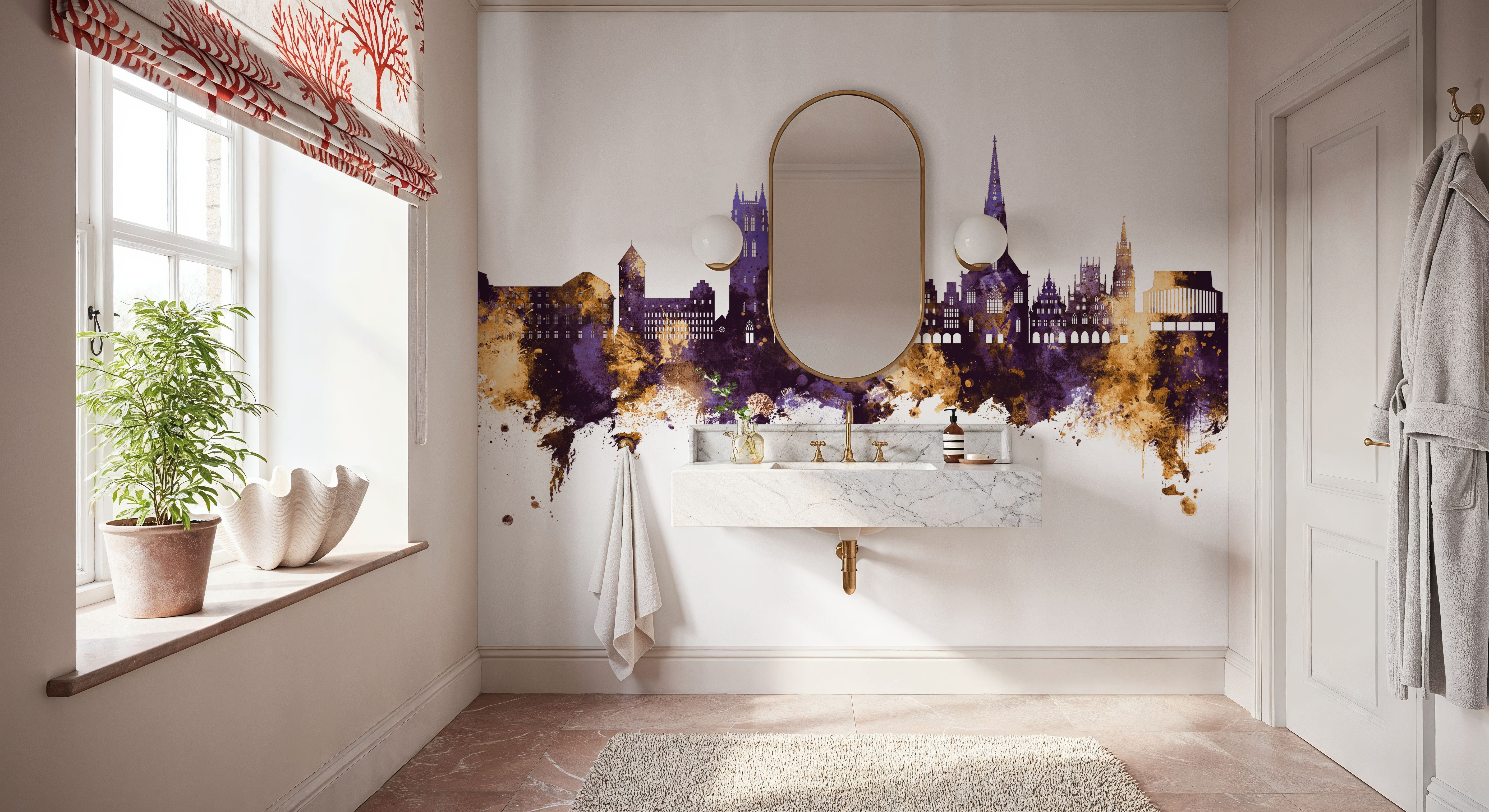Münster Germany Skyline Purple & Gold, Carte da parati
