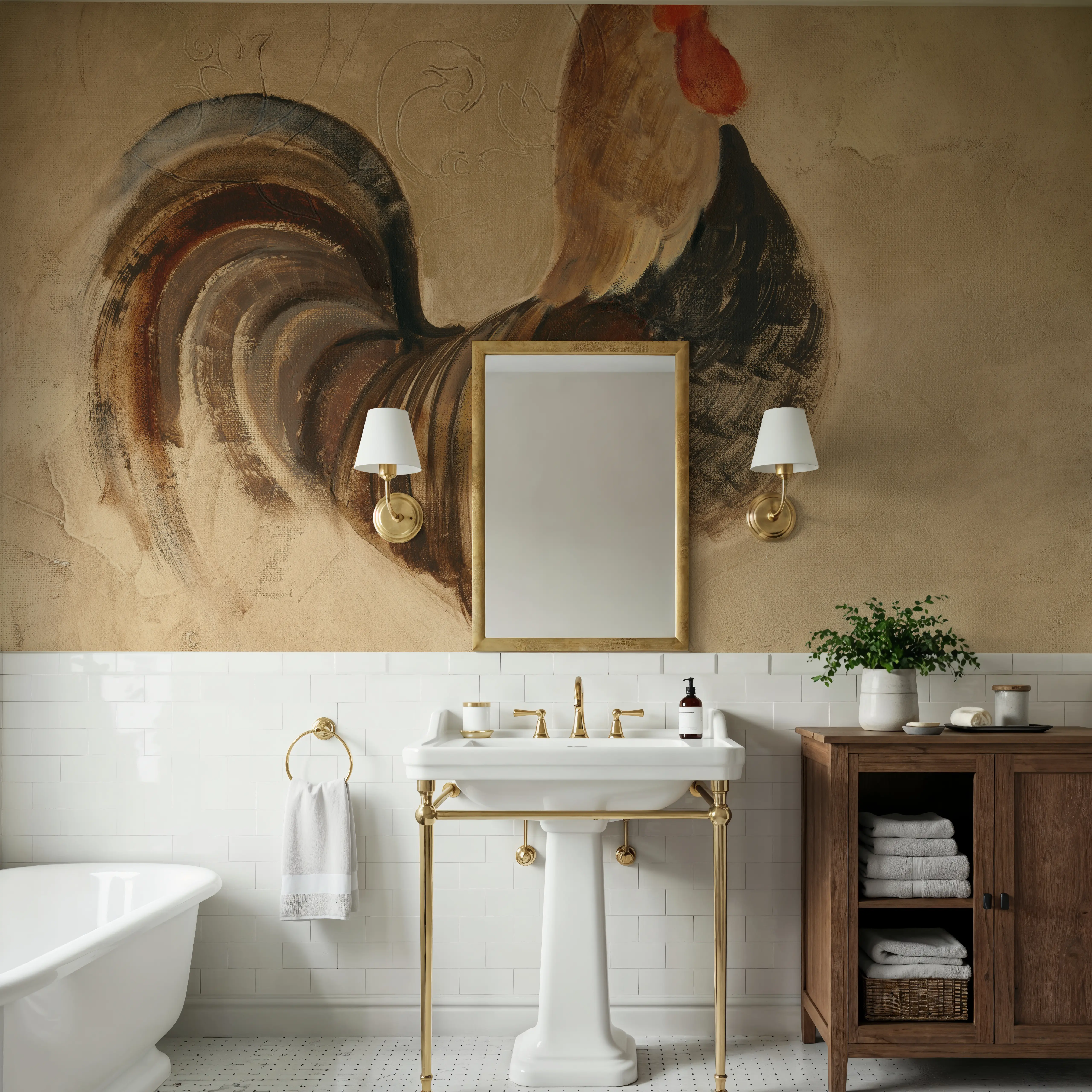Wall Mural - Rooster III - Birds Animals mural wallpaper - Yellow - Hallway staircases - Wallism UK - Peel & Stick or Paste-the-Wall