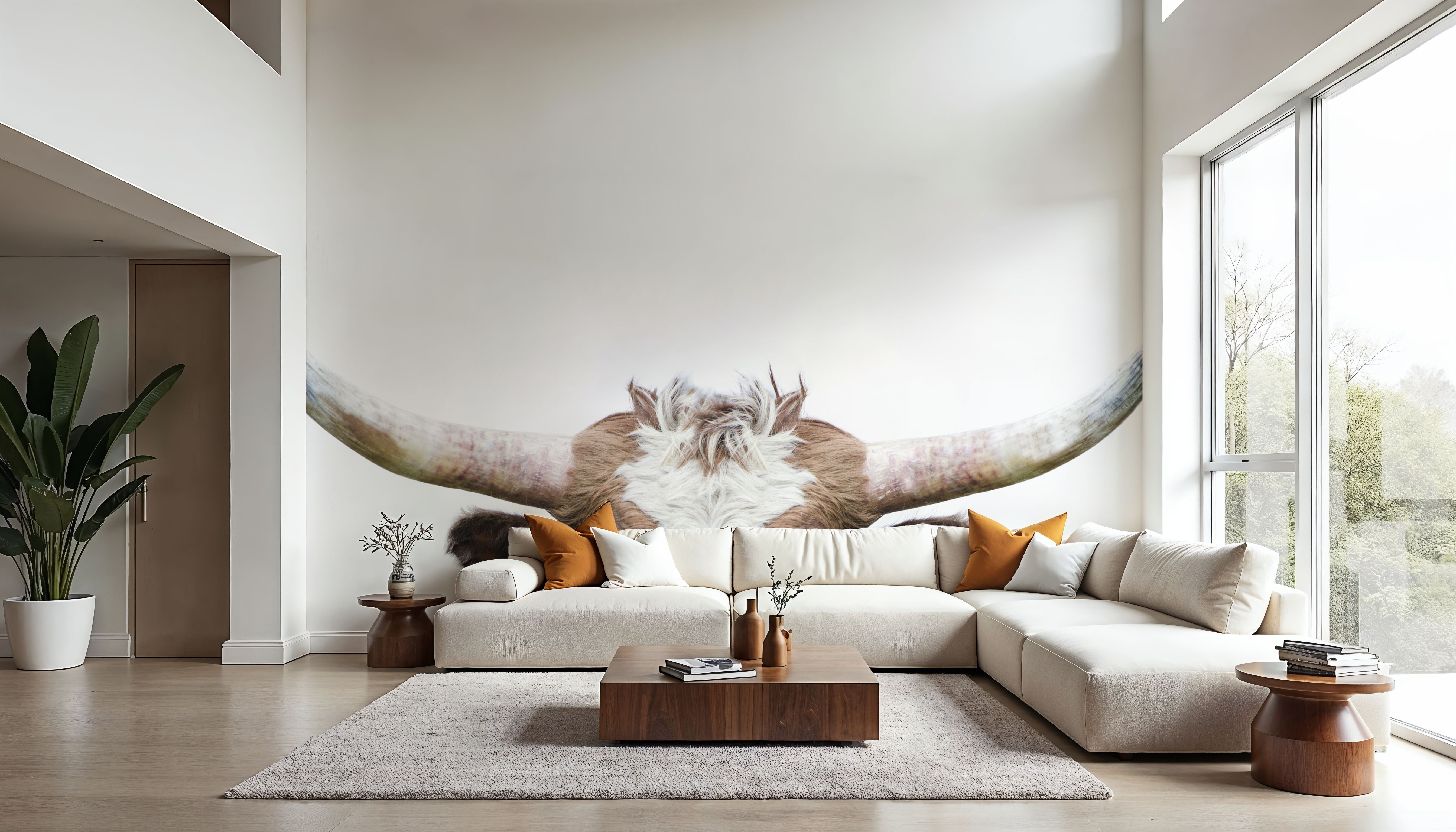 Peeking Longhorn Cow, Behang